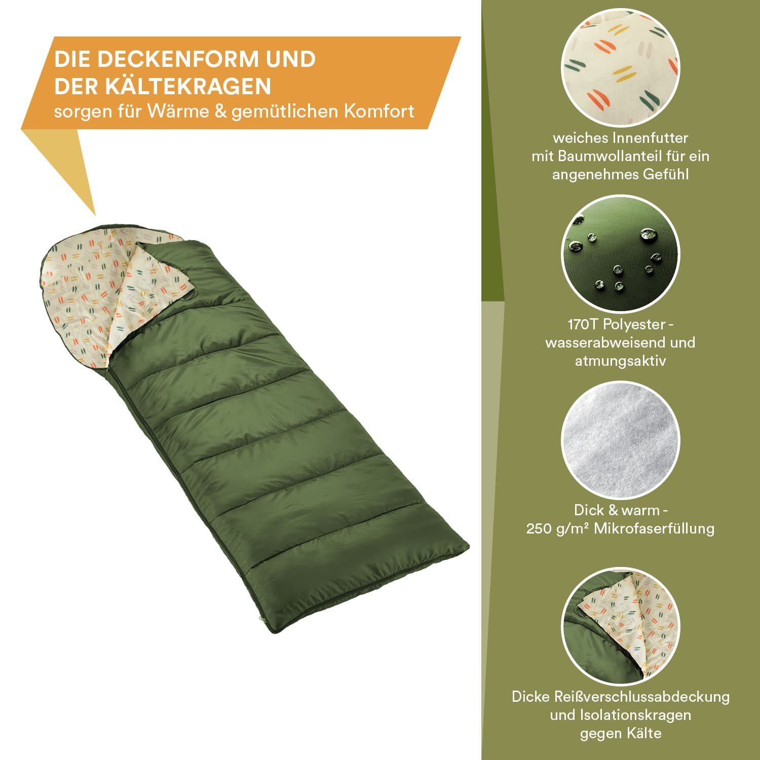 Skandika Schlafsack Iceland Dunkelgrün Reißverschluss rechts, günstig online kaufen