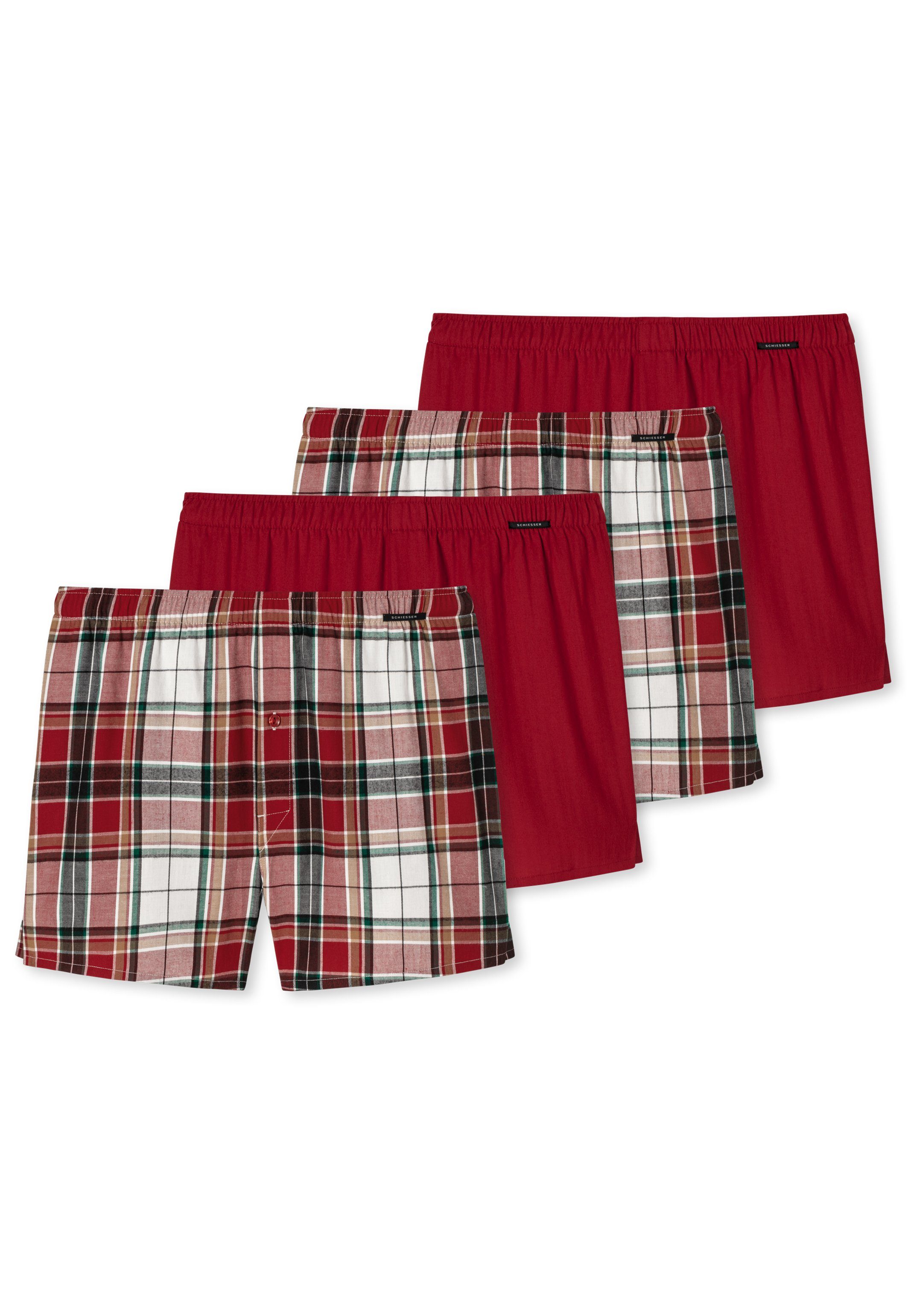 Schiesser Boxershorts 4er Pack Web Organic Cotton (Spar-Set, 4-St) Boxershorts - Baumwolle - Mit Eingriff - Rot - 901 (HW23)