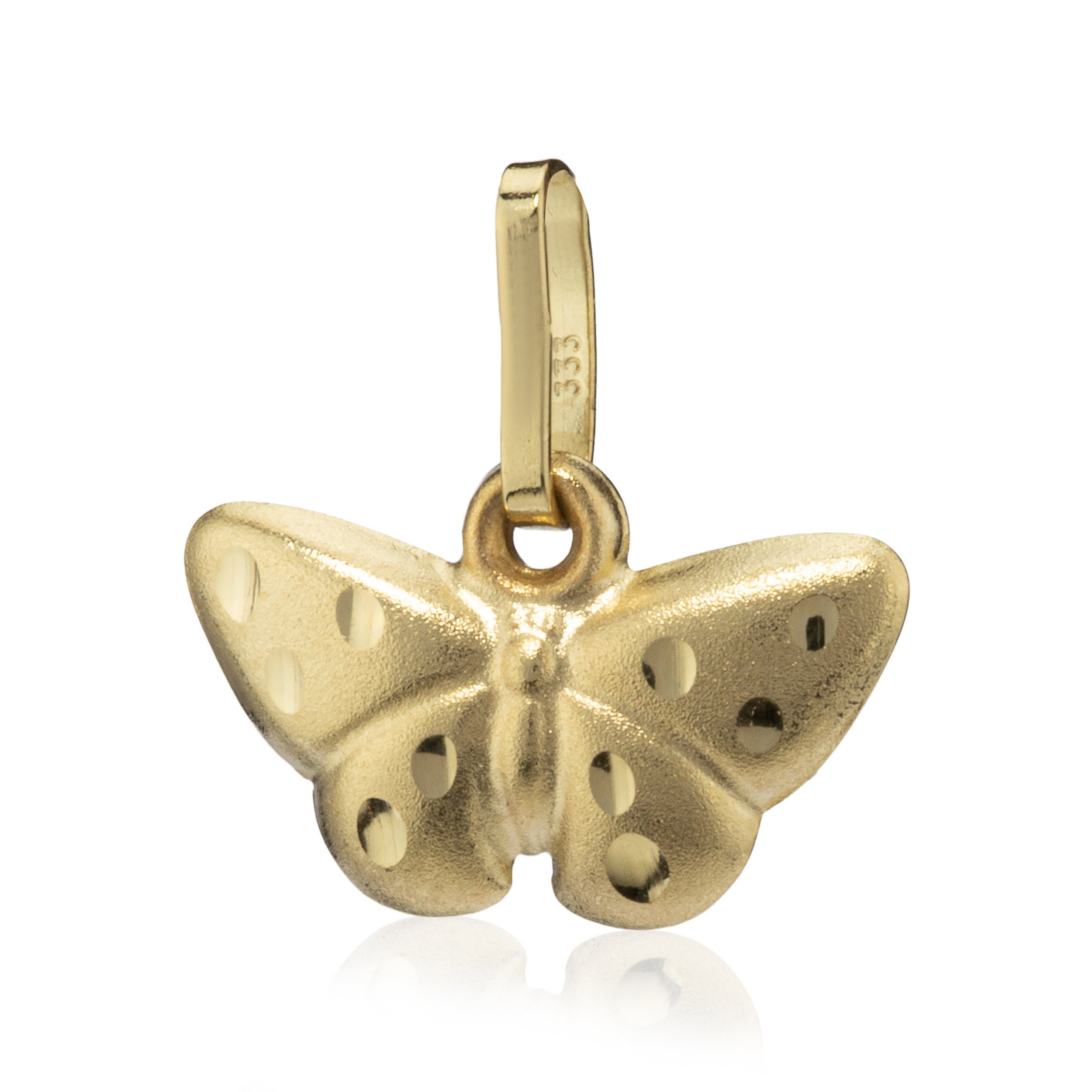 Kettenanhänger klein NKlaus 333 Gold Teildiamantiert Gelb Schmetterling