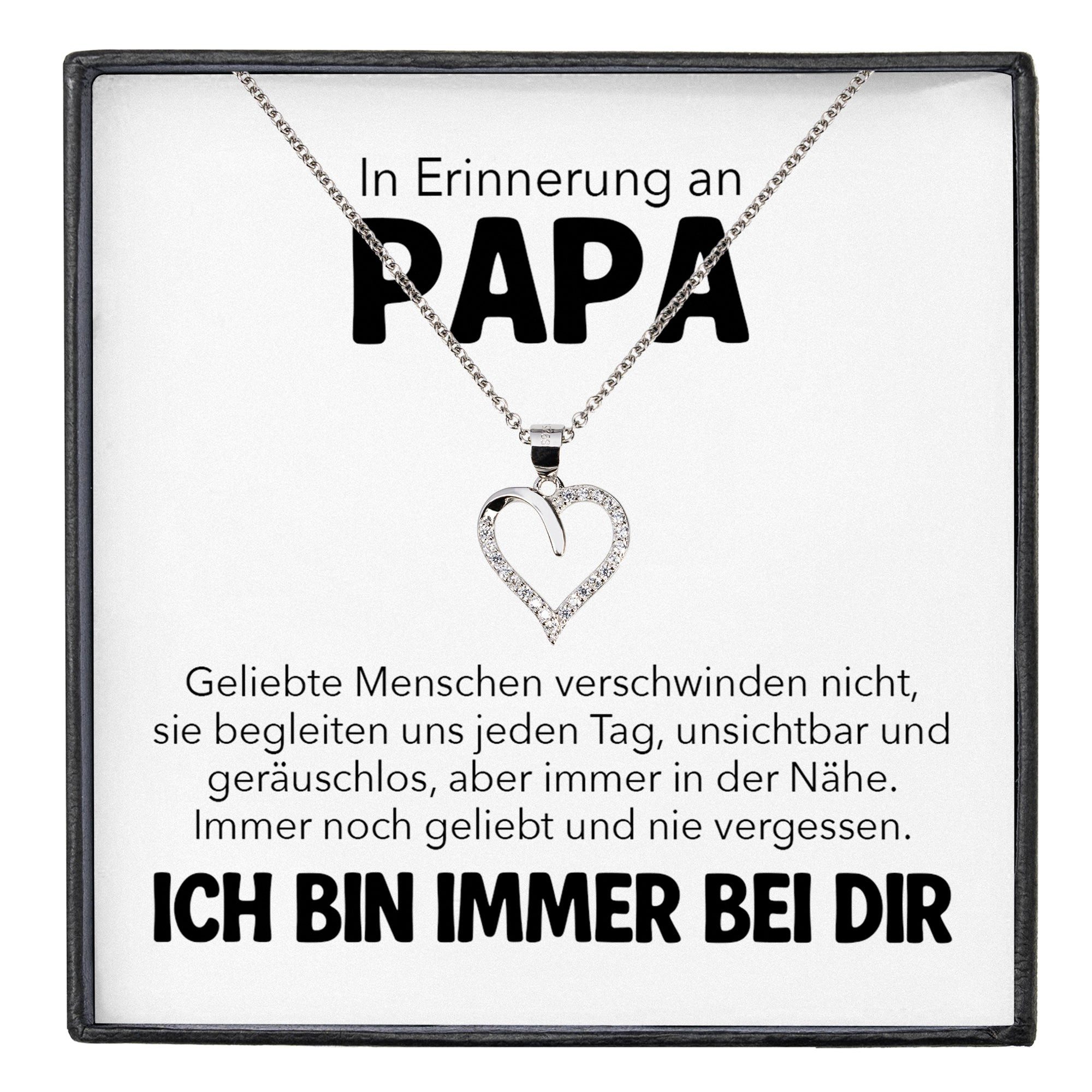 22Feels Schmuckset Erinnerung An Papa Trauer Andenken Kondolenz-Geschenk Herz Halskette (inkl. Geschenktasche, Karte, Poliertuch, Beutel), Silber 925/000, Karte Made In Germany