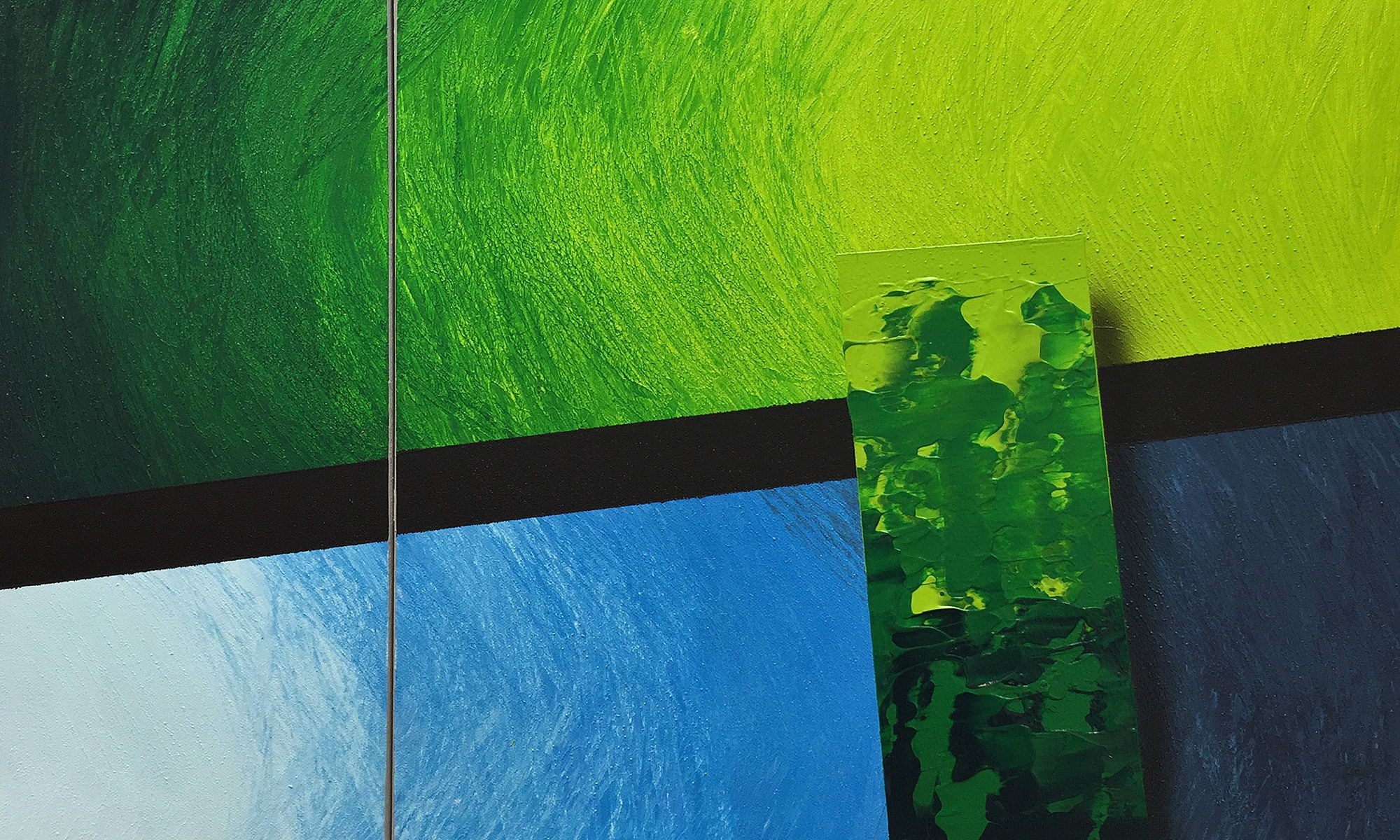 WandbilderXXL Gemälde Color Blocs 150 x 50 cm, Abstraktes Gemälde, handgemaltes Unikat