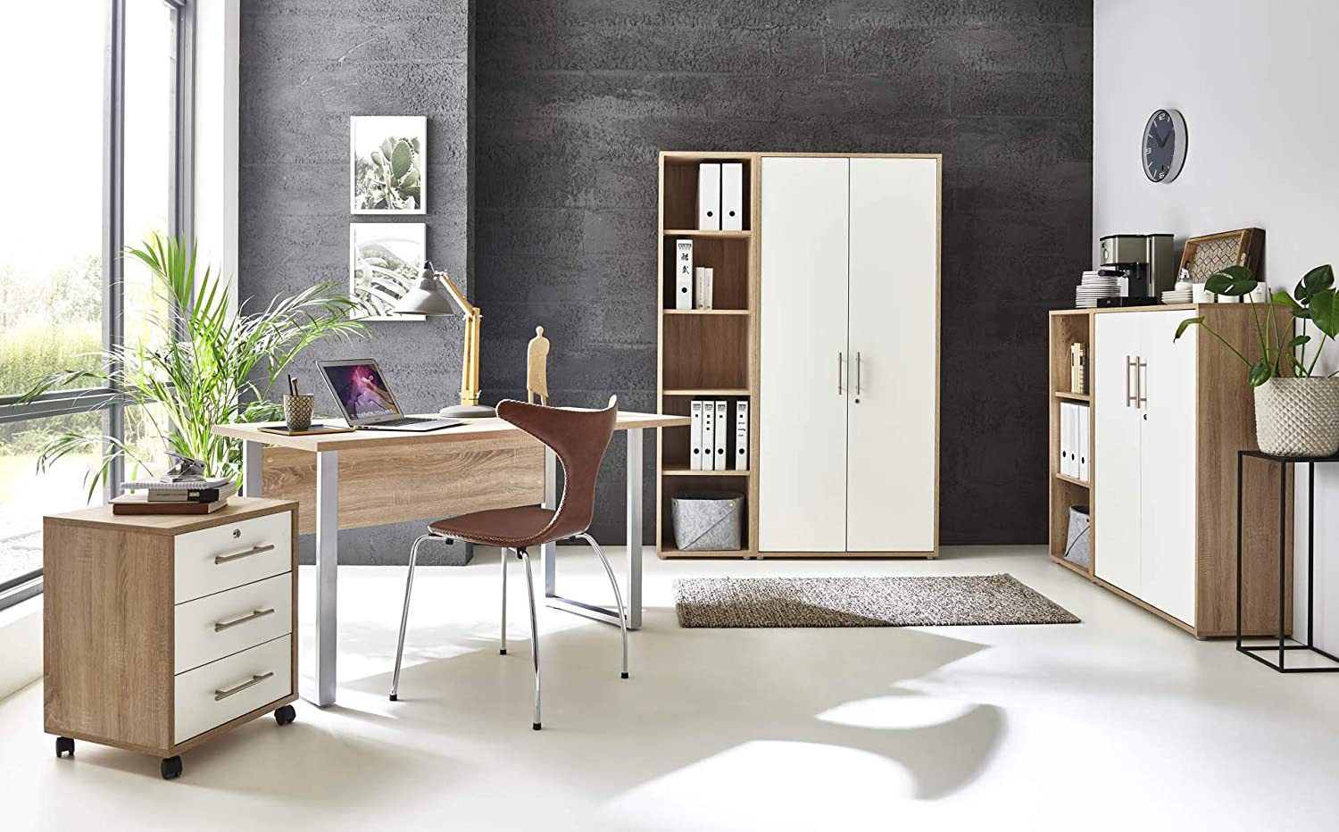 BMG Möbel Büromöbel-Set Office Edition Mini Set 4, (Spar-Set, 6-tlg., besteht aus: Schreibtisch,Rollcontainer,2x Aktenregal,2x Aktenschrank), Büromöbel komplett Set ideal für Homeoffice geeignet, Made in Germany