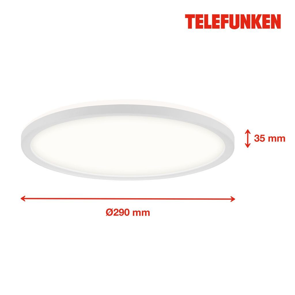 Telefunken LED Deckenleuchte 321606TF, LED fest integriert, 2700K - Extra-Warmweiß, Backlighteffekt, IP44, ultraflach, weiß, Neutralweiß 4000K