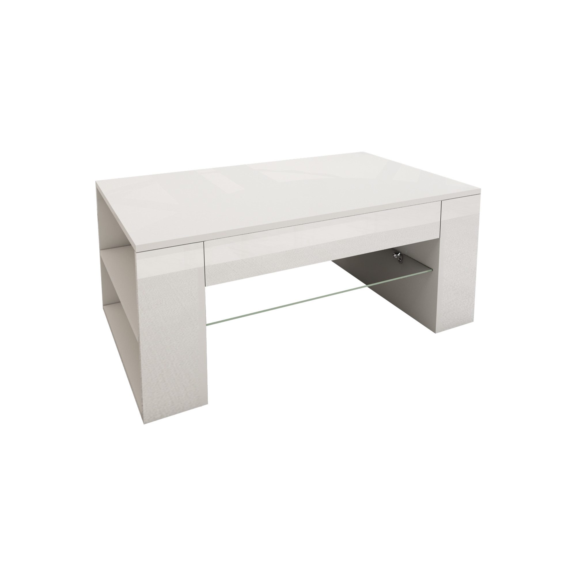 ML-DESIGN Couchtisch Geräumiger Wohnzimmertisch mit Stauraum, Holz Beistelltisch, Sofatisch mit Glasablage und 4 Fächern an den Seiten, Kaffeetisch Tisc