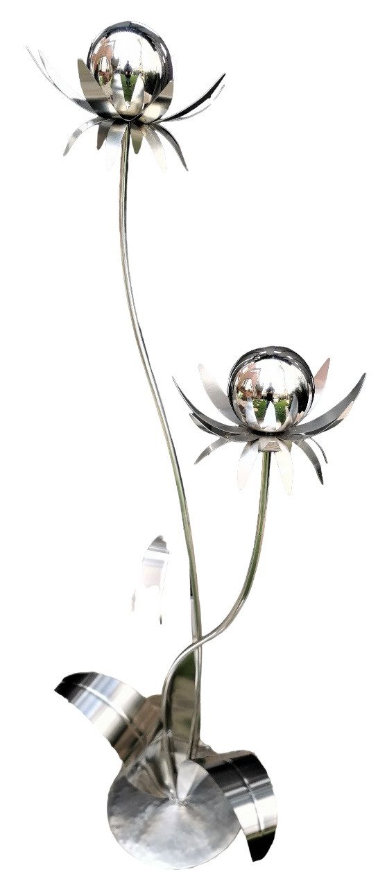 Jürgen Bocker - Gartenambiente Gartenstecker Blume Milano 120 cm Kugel Edelstahl poliert mit Standfuß Deko Garten