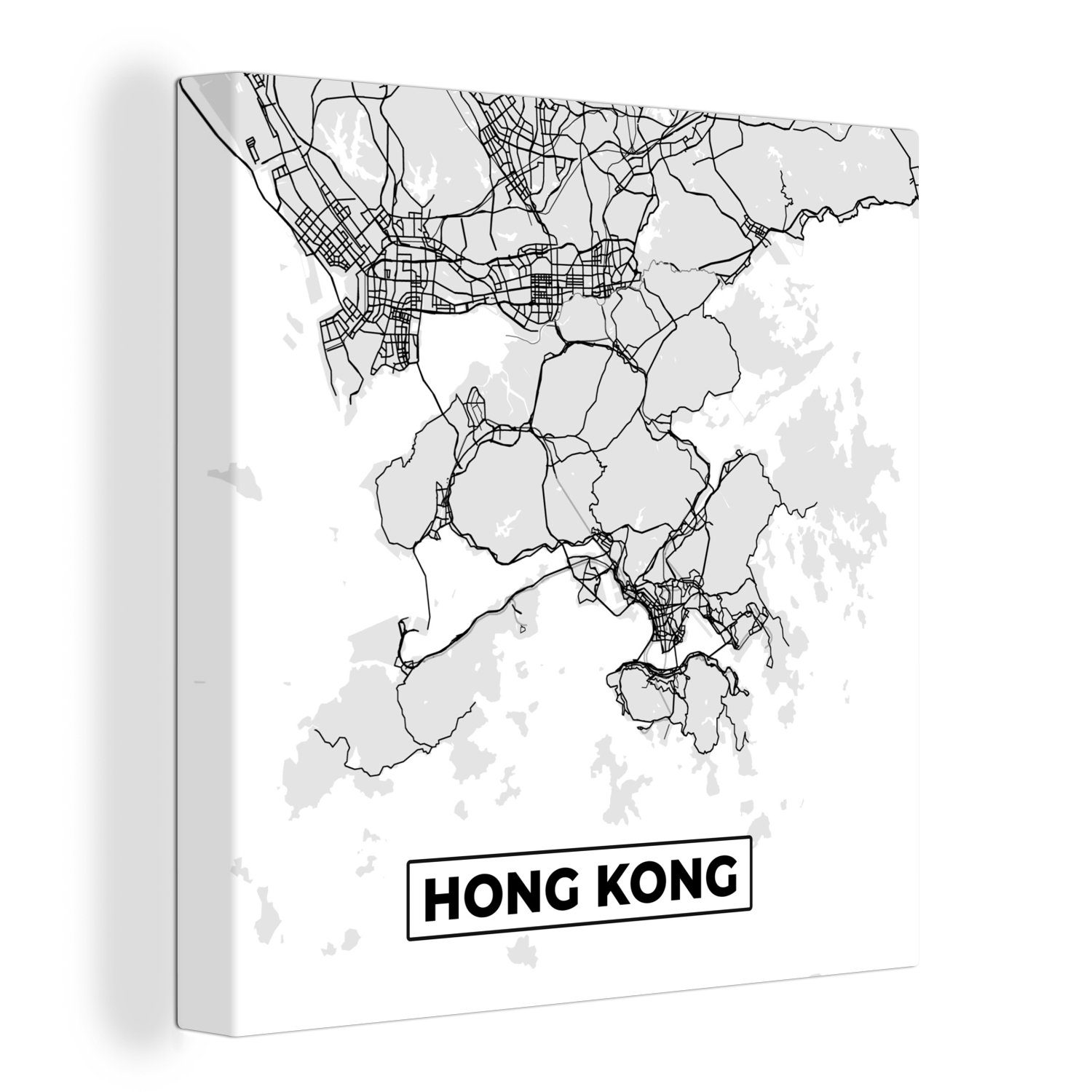- OneMillionCanvasses® Karte, für - weiß Stadtplan (1 Schwarz Leinwand Bilder und Schlafzimmer - Wohnzimmer St), Leinwandbild Hongkong