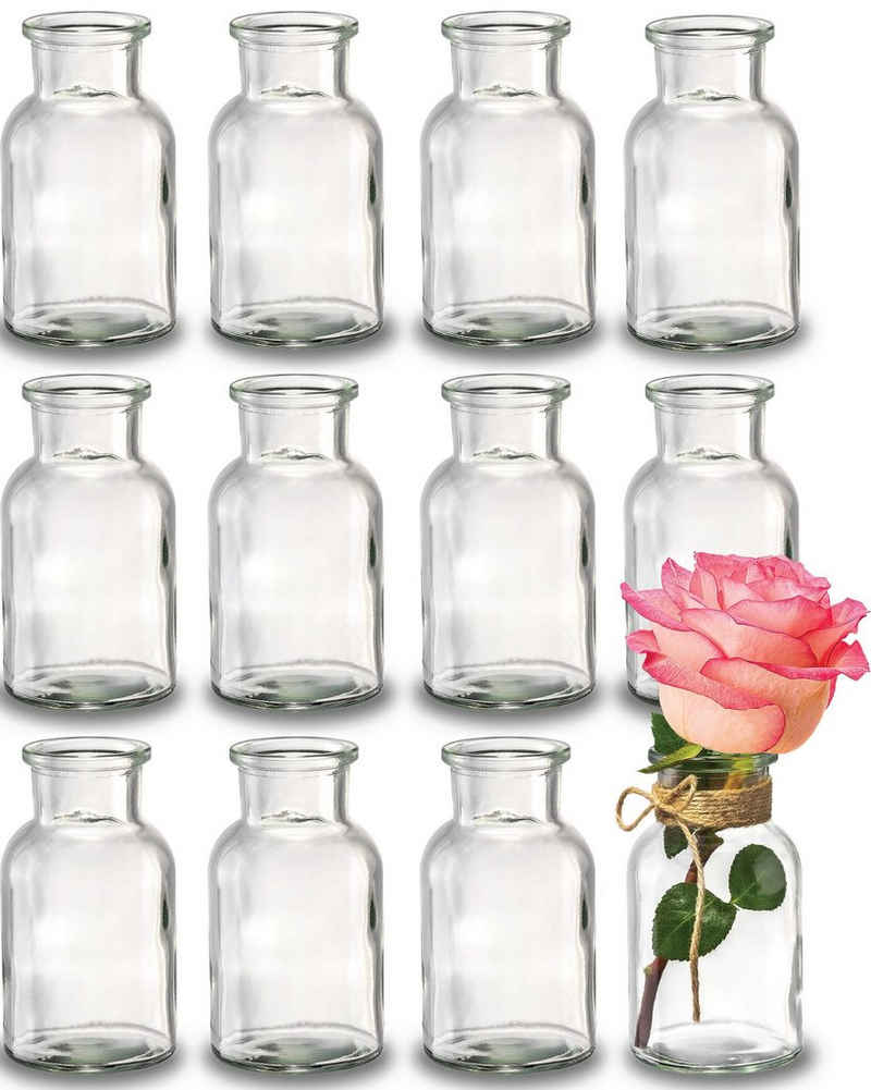 Praknu Tischvase 12 Mini Glasvasen 10cm Tischdeko Hochzeit (Set)