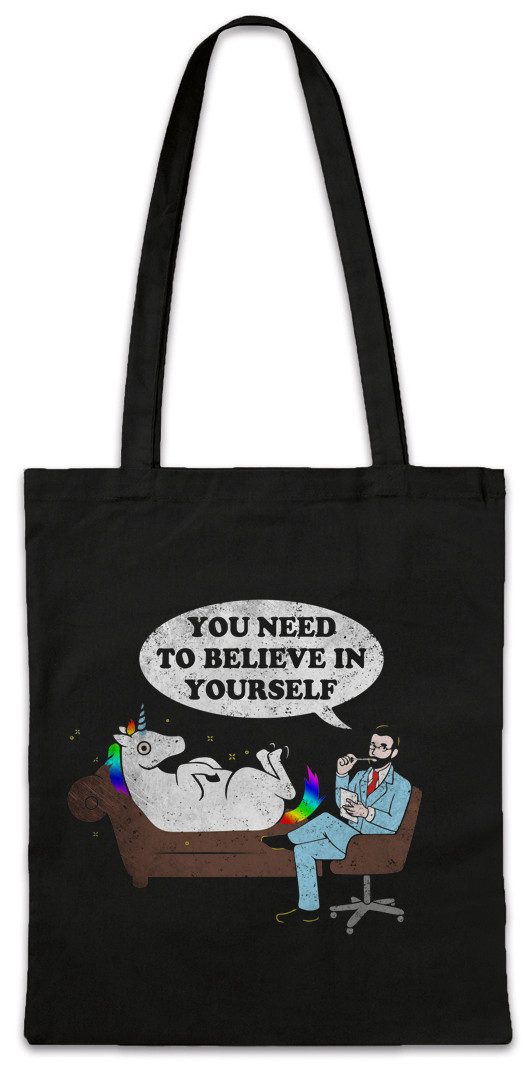 Beuteltasche Psycho Unicorn Stofftasche Unicorns Einhorn Einhörner Regenbogen