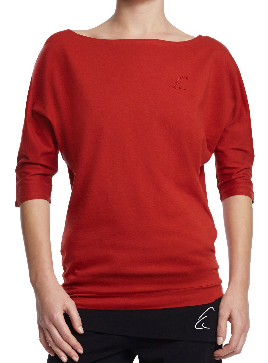 ESPARTO Yogashirt Halbarmshirt Sadaa in Bio-Baumwolle Wohlfühlshirt mit breitem Schulterausschnitt (U-Boot-Ausschnitt) Sunset-Rot