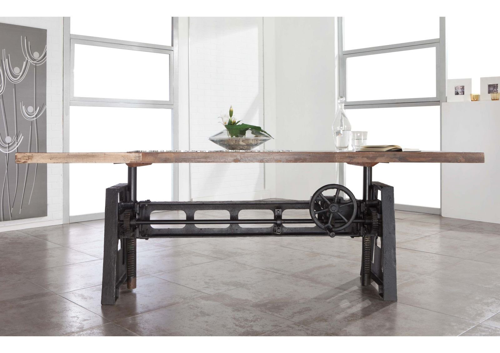 Massivmoebel24 Esstisch INDUSTRIAL (Massivholz, Massivholztisch), Altholz höhenverstellbar 220x100x75-105 mehrfarbig INDUSTRIAL #24