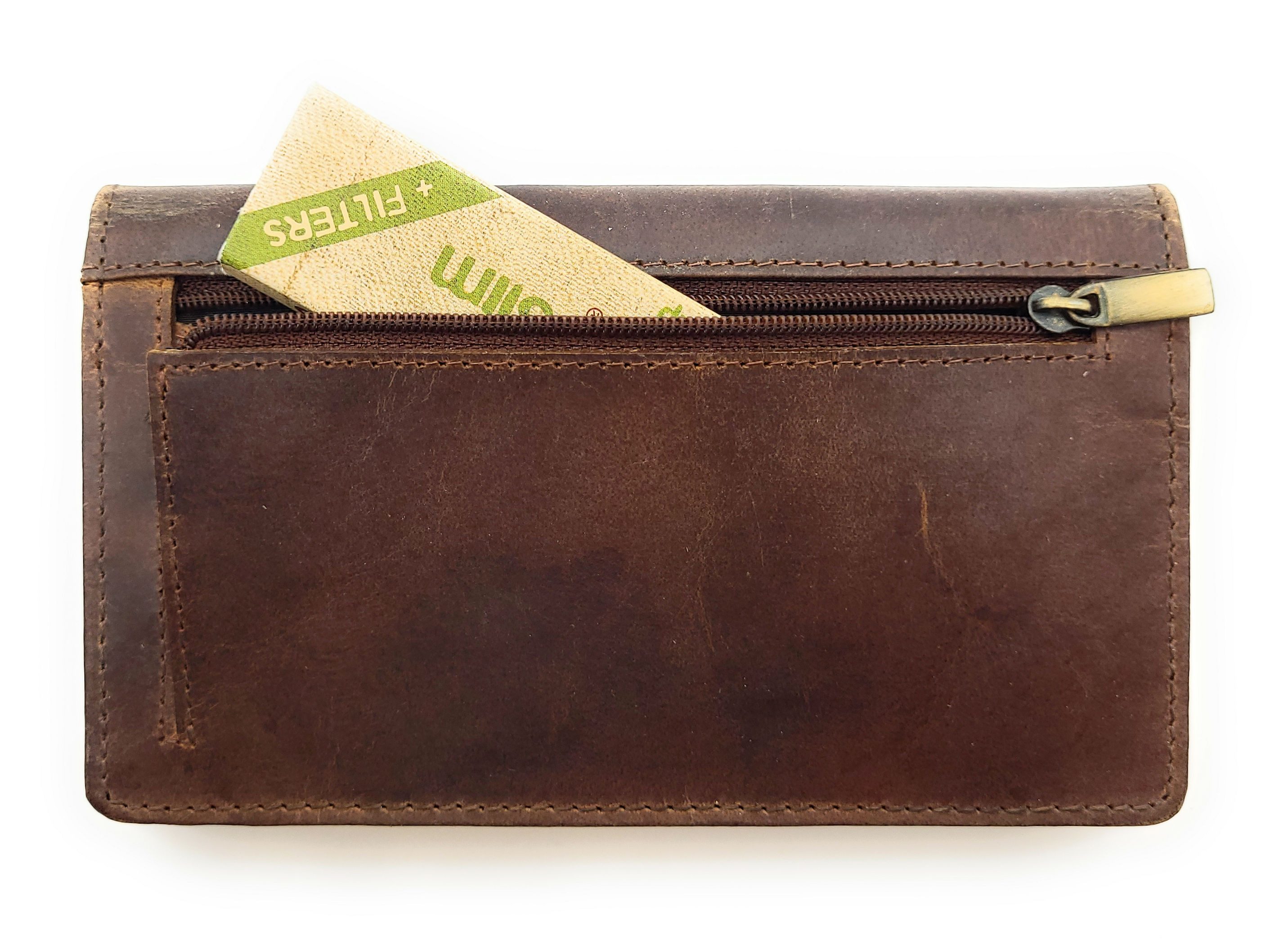 Lemasi Tabakbeutel echt Leder Tabaktasche Drehertasche Tabaketui, Komfortgröße, Blättchenfach, Filterfach, Tabakfach, Reißverschlussfächer