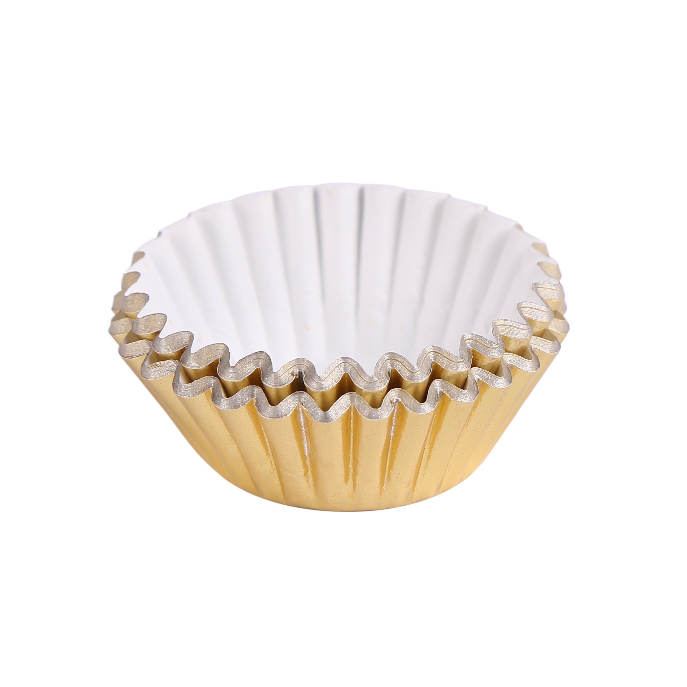 Miss Bakery's House Muffinform Mini Muffinförmchen folienbeschichtet, (Gold 120-tlg), kleine Metallic-Papierbackförmchen für Mini-Cupcakes und Minimuffins