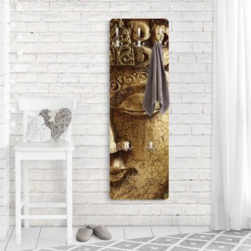 Bilderdepot24 Garderobenpaneel gold Spirituell Retro Vintage Vintage Buddha Design (ausgefallenes Flur Wandpaneel mit Garderobenhaken Kleiderhaken hängend), moderne Wandgarderobe - Flurgarderobe im schmalen Hakenpaneel Design