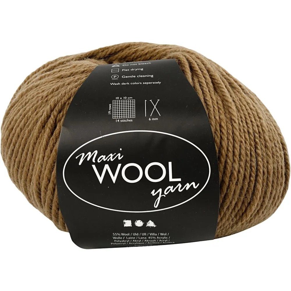 Creotime Dekofigur Wolle Maxi WOOL yarn, L: 125 m, 100 g/ 1 Knäuel Hellbraun