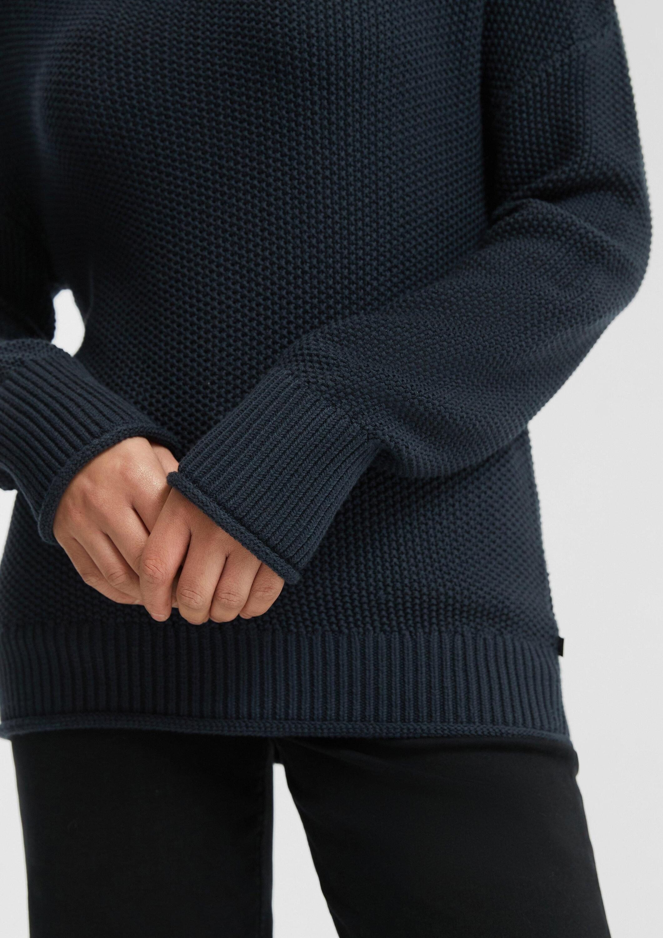 QS Longpullover Strickpullover Strickpullover mit Stehkragen aus Baumwollmix