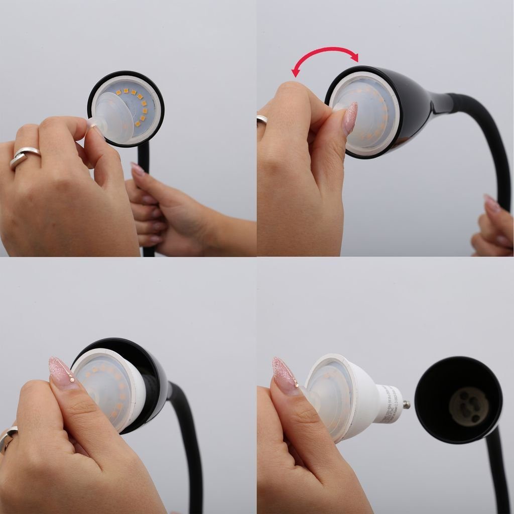 B.K.Licht Tischleuchte LED Klemmleuchte dimmbar flexibel GU10 5W Büro Schreibtisch - BKL1079, LED wechselbar, 3000K - Warmweiß, Tischlampe schwarz Schnurschalter 60cm Leselampe Arbeitszimmer Regal