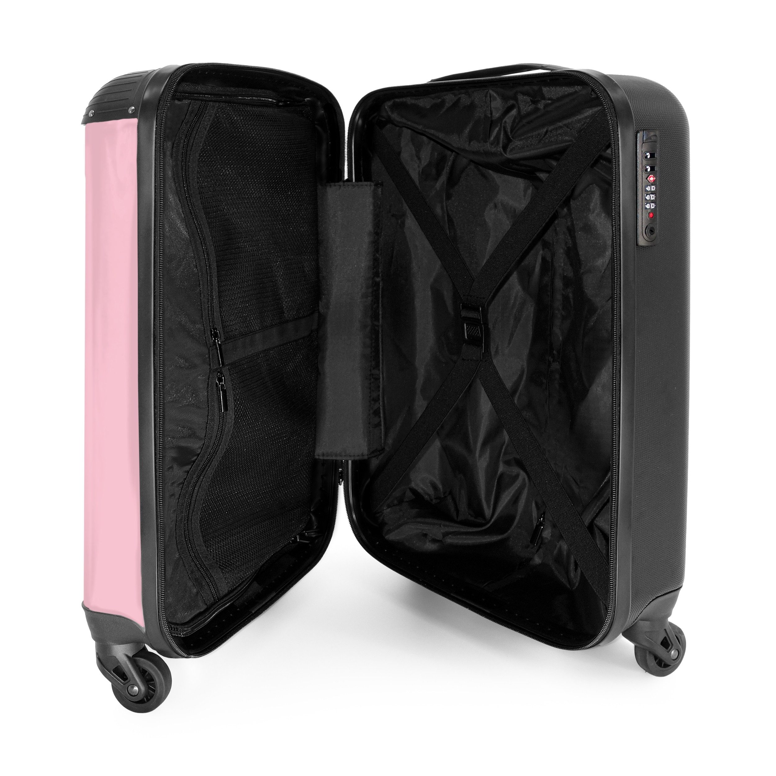 NoBoringSuitcases.com© Hartschalen-Trolley Rosa mit rotem Spruch 'hola' 55x35x20cm, Handgepäck Koffer & Trolleys, Luggage, Reisekoffer Frauen – Bild 4 von 5