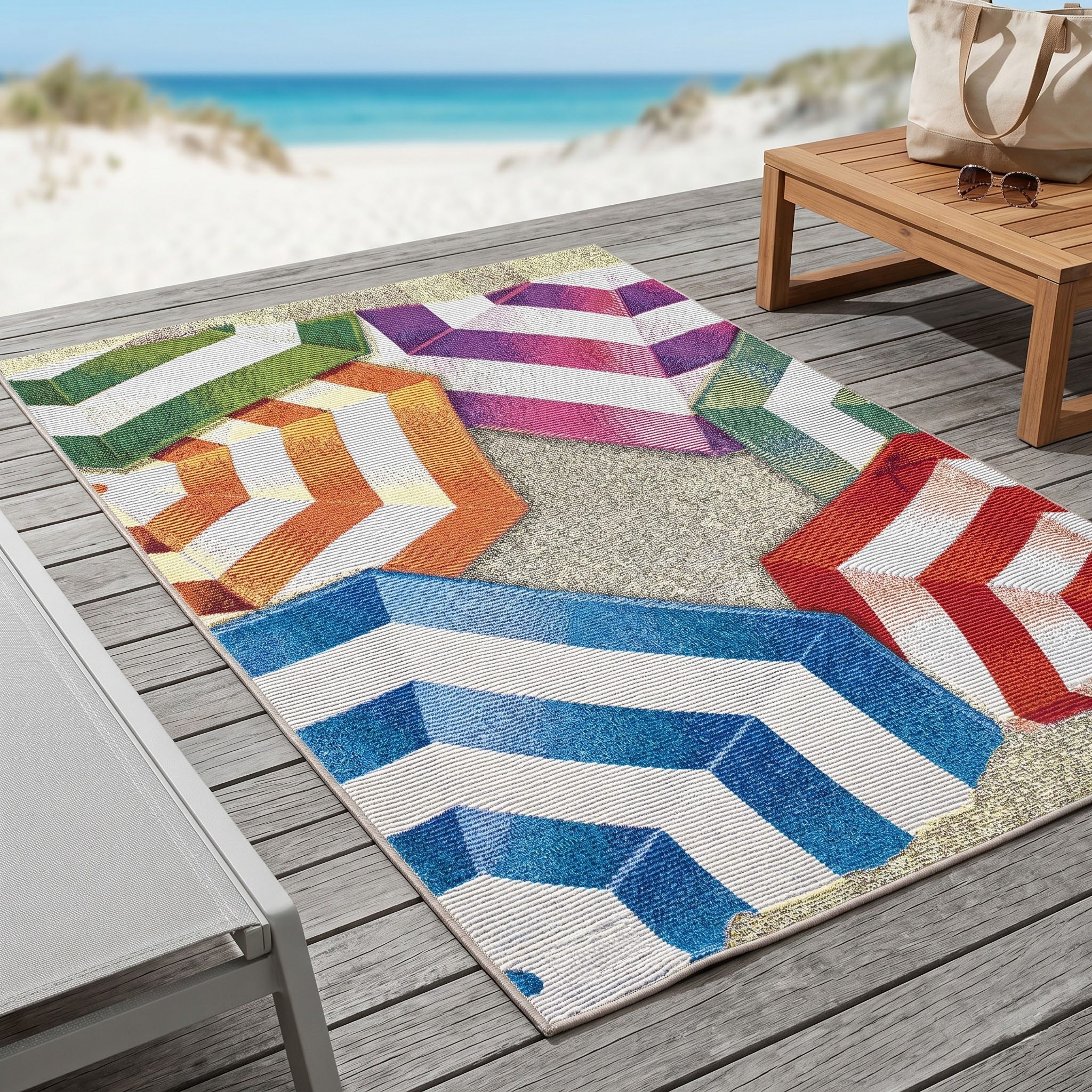 Sansibar Teppich Rantum Beach SA-019, rechteckig, Höhe: 5 mm, Flachgewebe, modernes Design, Sonnenschirme, In- und Outdoor geeignet