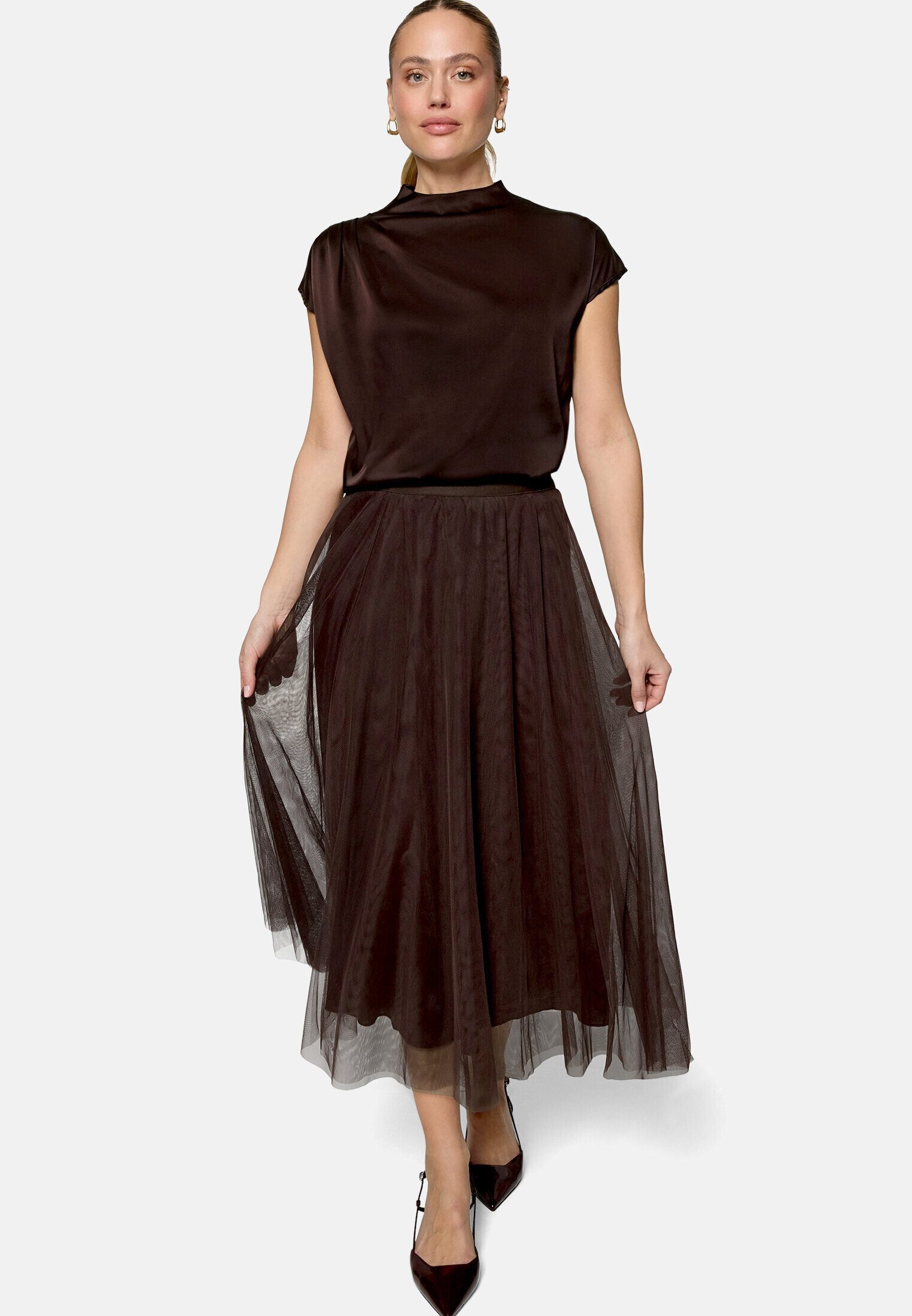 Zero Satinbluse Damen mit Kragen
