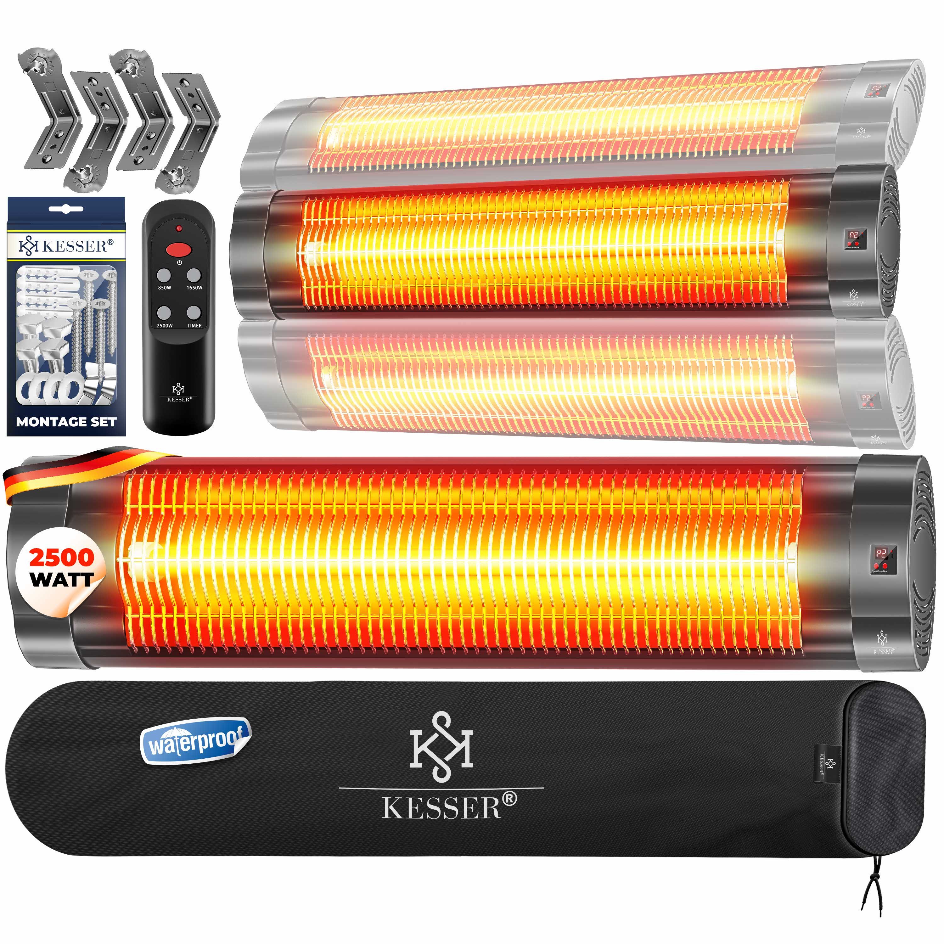 KESSER Нагреватели mit 3 Heizstufen & Timer inkl. Wandhalterung, 2500 W, Infrarot Wärmestrahler Infrarotstrahler mit Fernbedienung, Schutzhülle