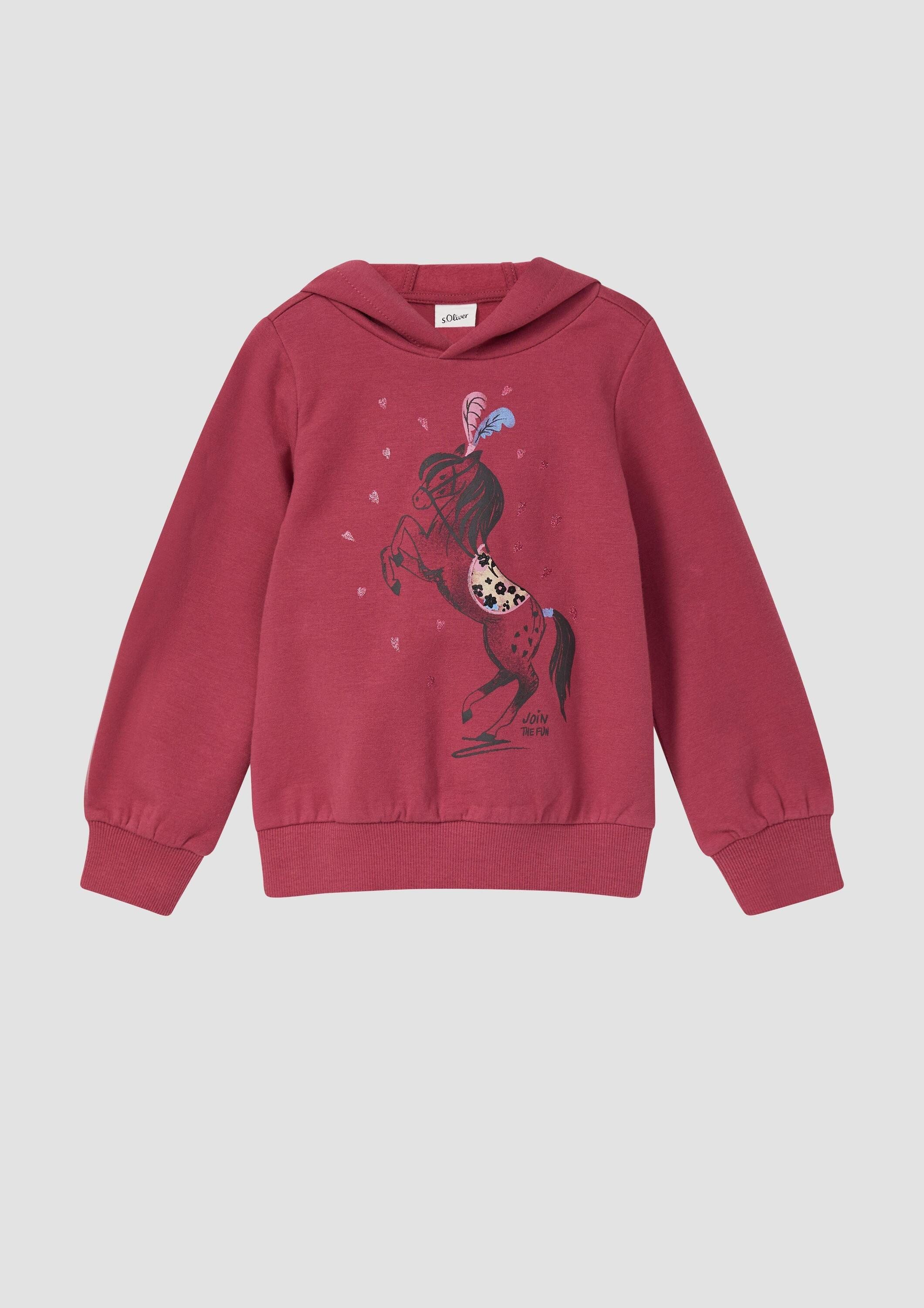s.Oliver Sweatshirt Sweatshirt Hoodie mit Glitzer-Frontprint und kuscheliger Innenseite