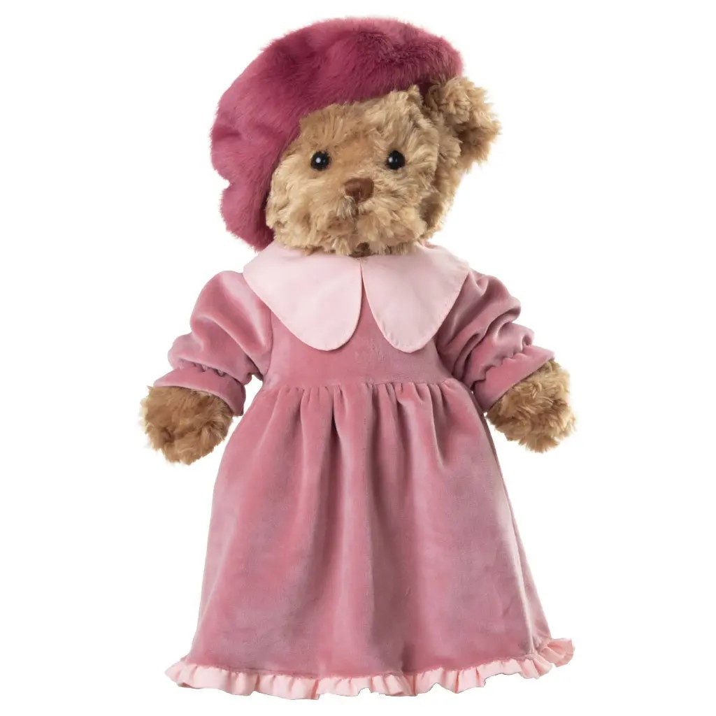 Bukowski Kuscheltier Teddybär Helenka 35 cm braun/pink mit Kleid Plüschteddy Stoffteddybär