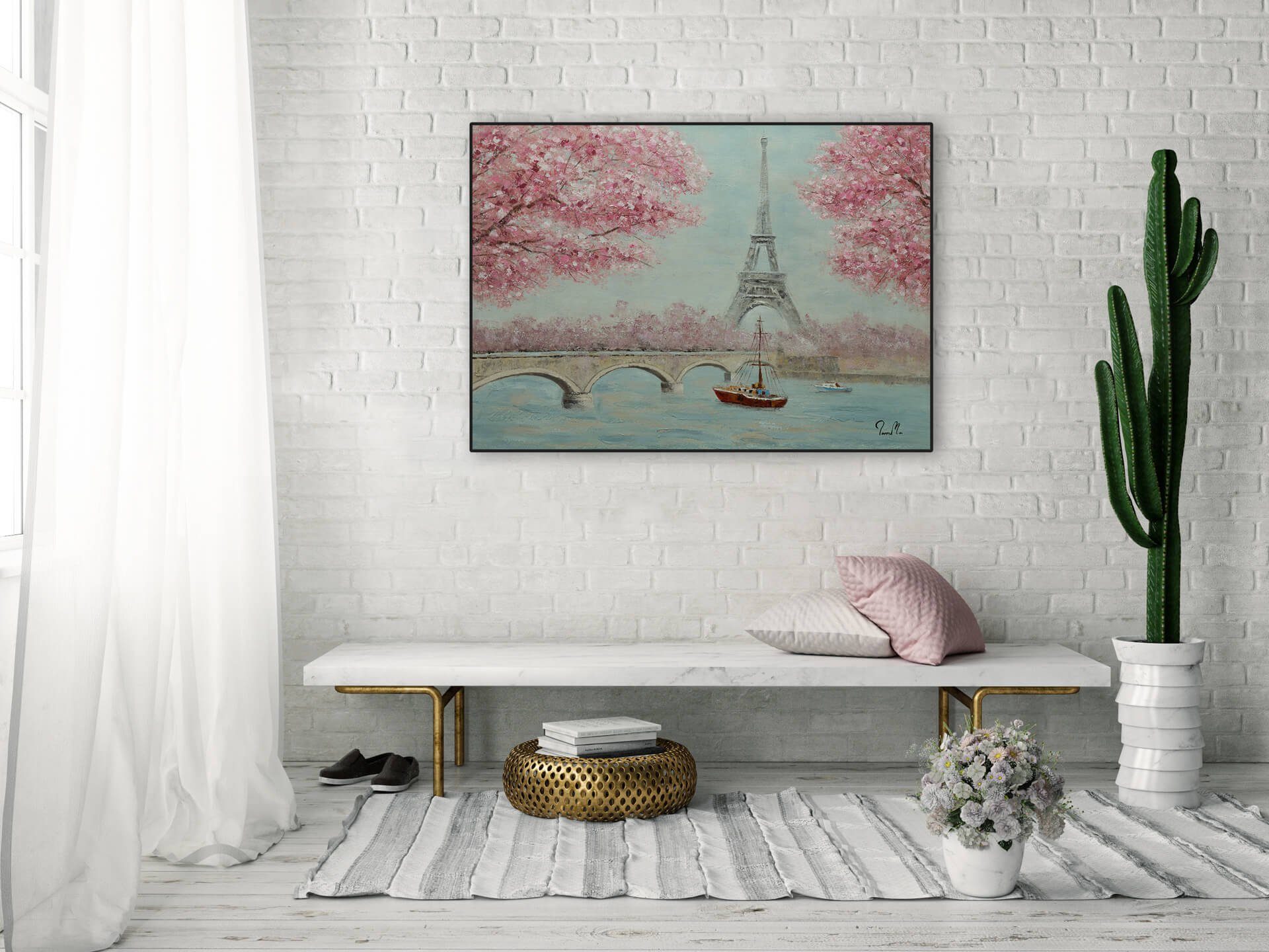 KUNSTLOFT Gemälde In der Stadt der Liebe 100x70 cm, Leinwandbild 100% HANDGEMALT Wandbild Wohnzimmer