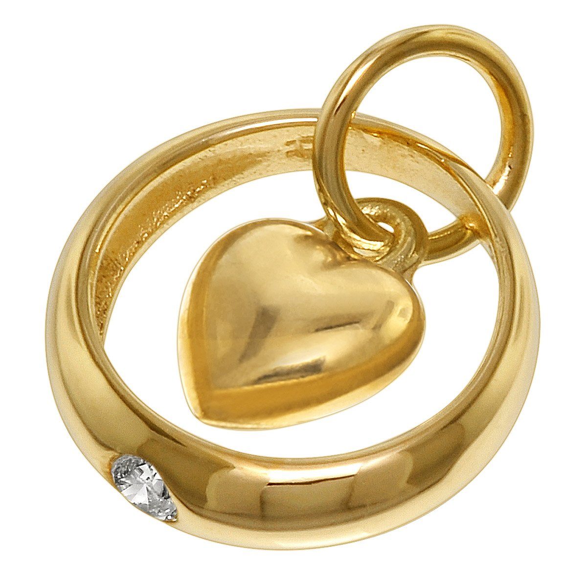 trendor Runder Anhänger Taufring mit Zirkonia und Herzchen Gold 585 / 14K