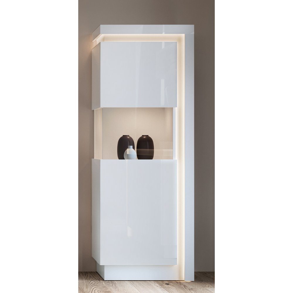 Lomadox Vitrine 60/164,5/42 weiß cm Hochglanz LED LYNDHURST-129 Beleuchtung, mit