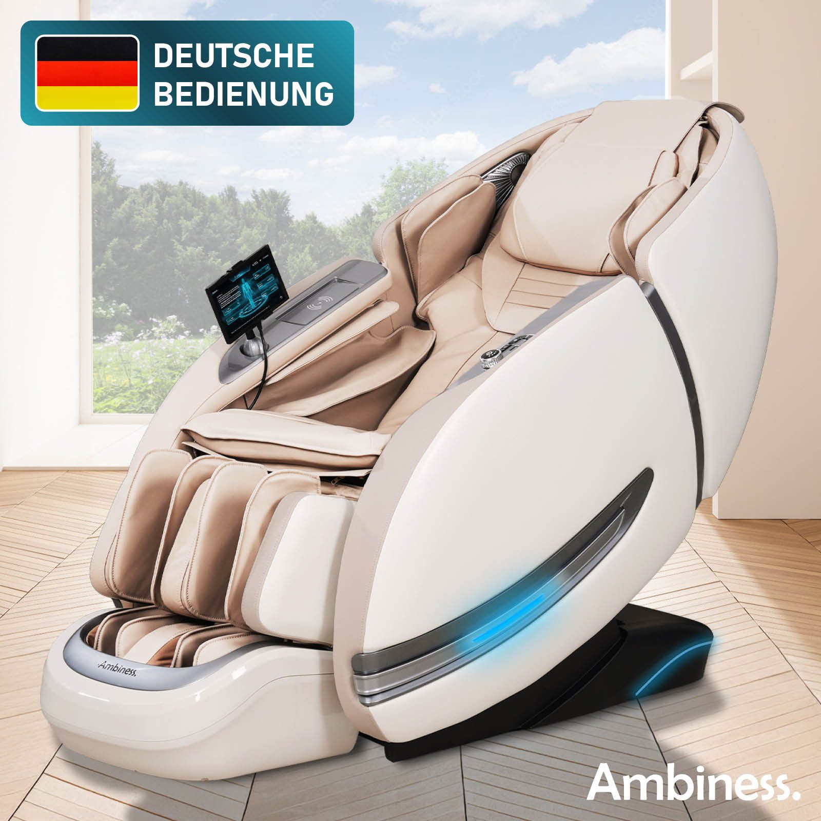 AMBINESS Massagesessel Relaxsessel YUNA, 60 Massageprogramme, deutsche Bediensprache, 3D-Massagetechnologie Ganzkörpermassage + Wärmefunktion