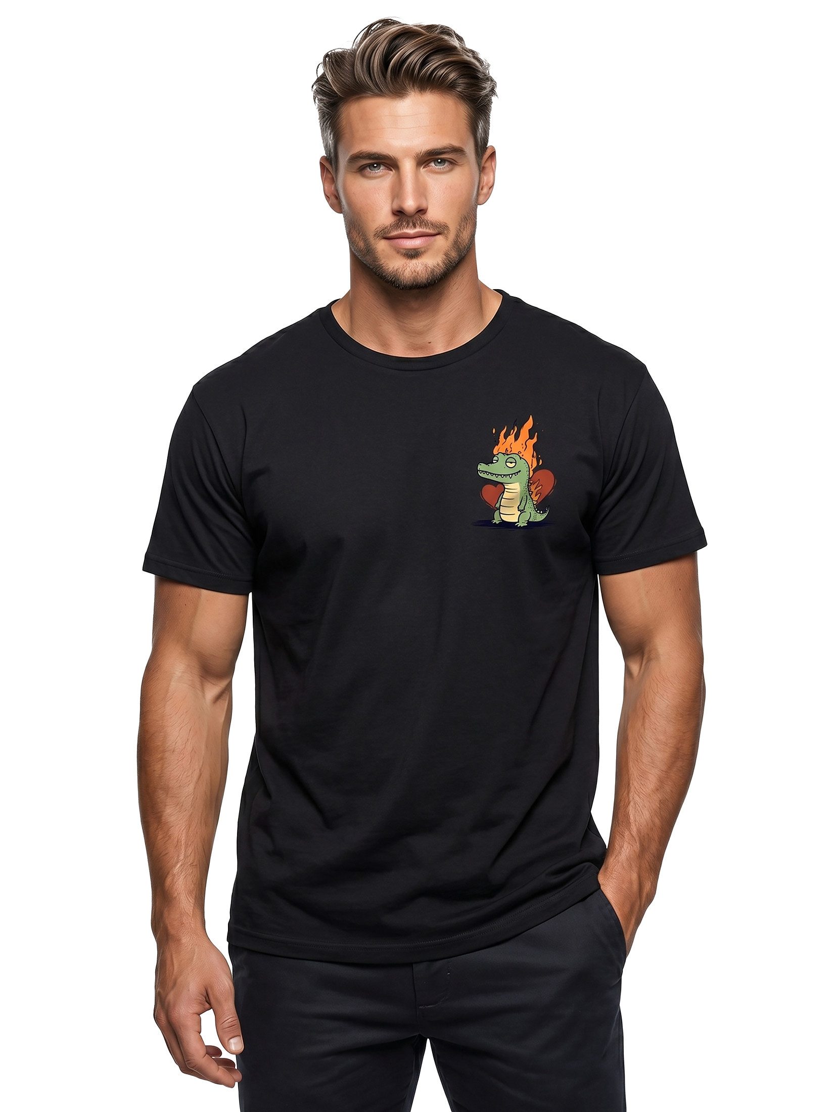 MAKAYA T-Shirt Drachen Printshirt für Männer – mit kleinem Krokodil-Logo (Schwarz, Weiß, Blau, Grün, Grau, Gelb, Hellgrün, Lila, S, M, L, XL, XXL, XXXL, XXXXL, XXXXXL) Baumwolle