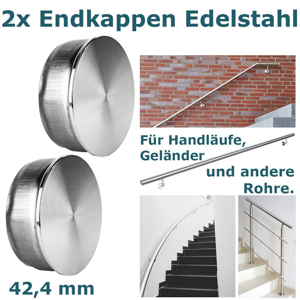 V2Aox Handlauf 2 Endkappen 42,4x2 mm Edelstahl für Rohr Geländer Handlauf Abdeckkappe