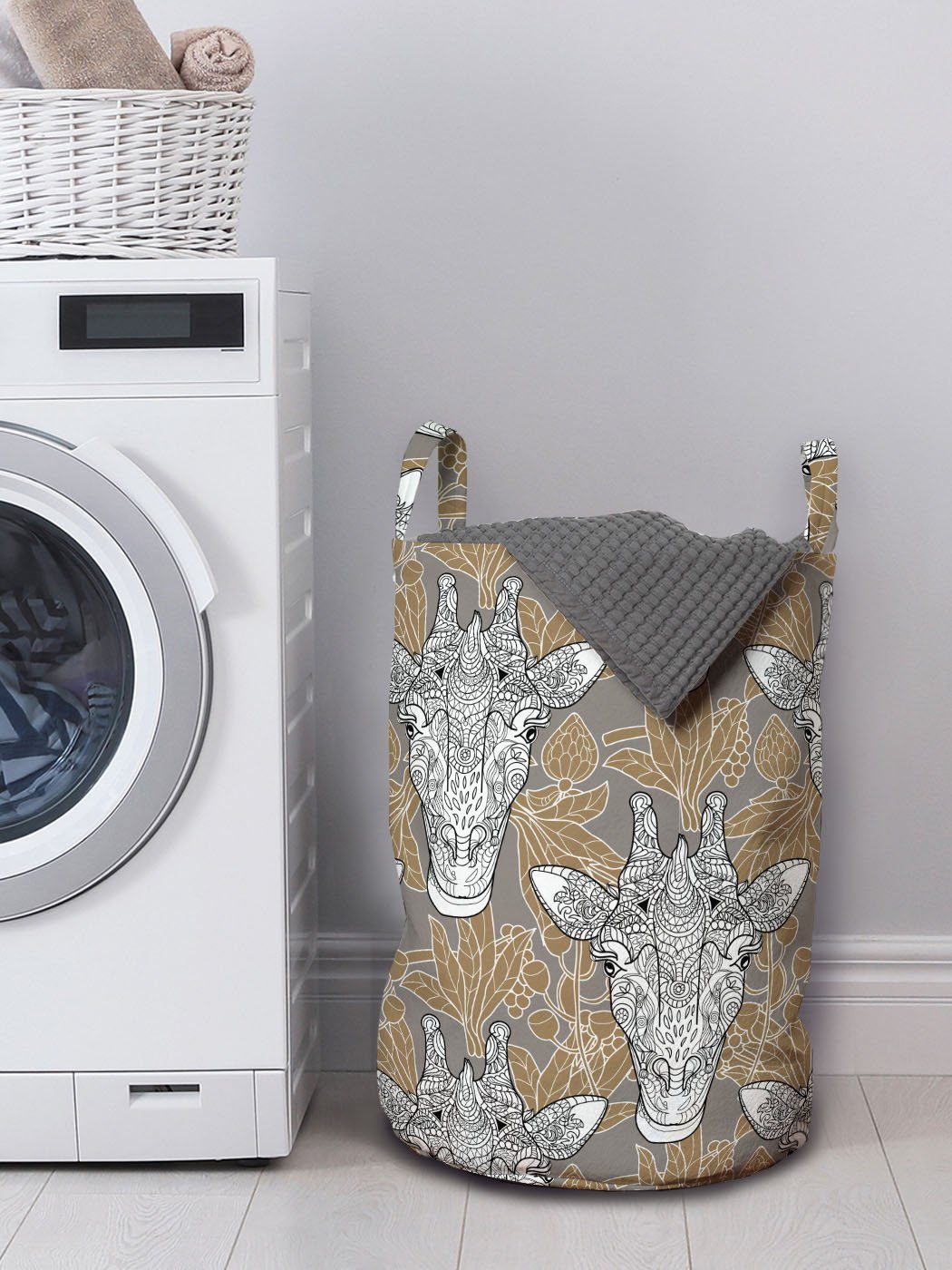 Abakuhaus Wäschesäckchen für Waschsalons, mit Kordelzugverschluss Giraffe Griffen Heads Doodle Wäschekorb