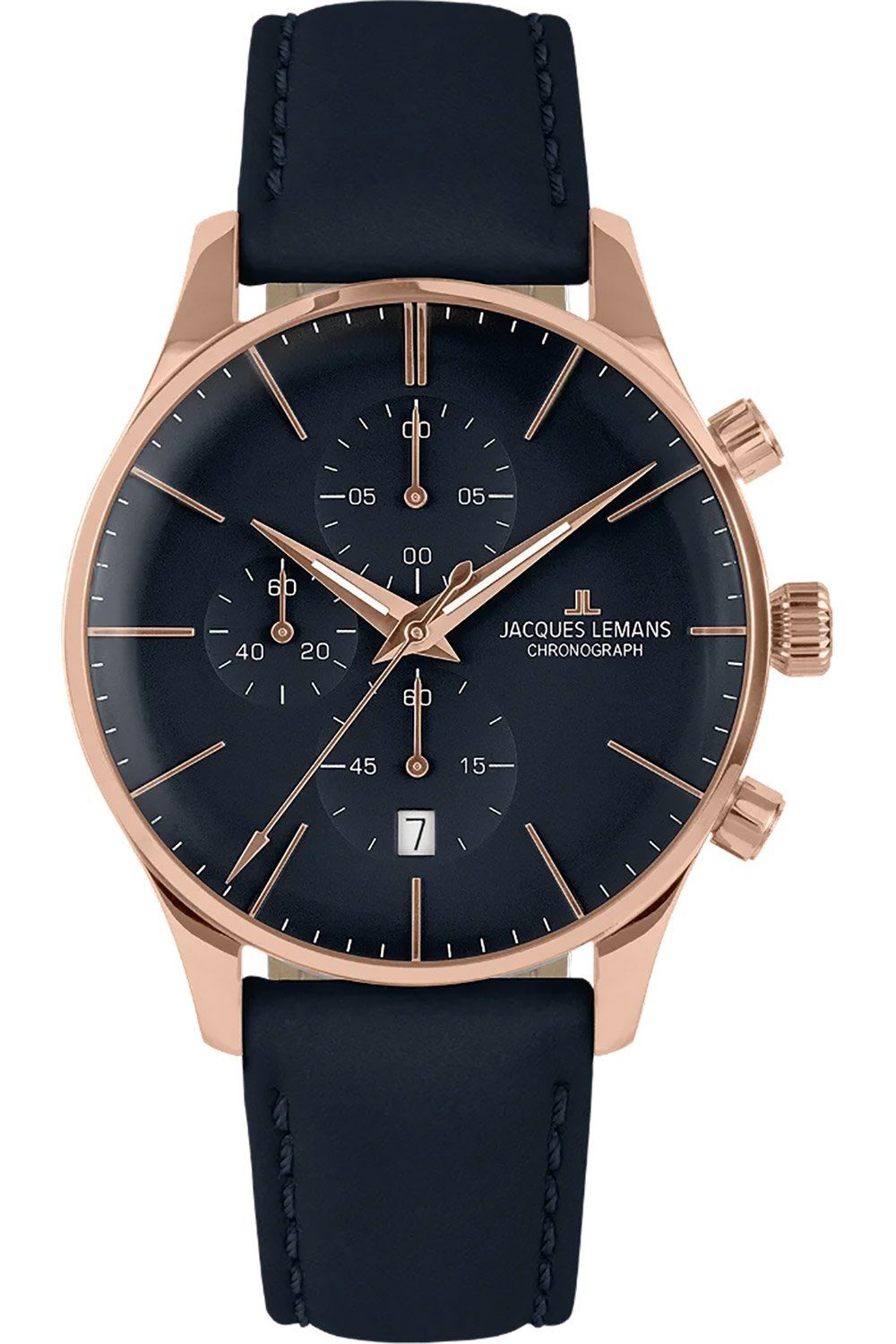 Jacques Lemans Quarzuhr Chronograph London Blau/Roségoldfarben