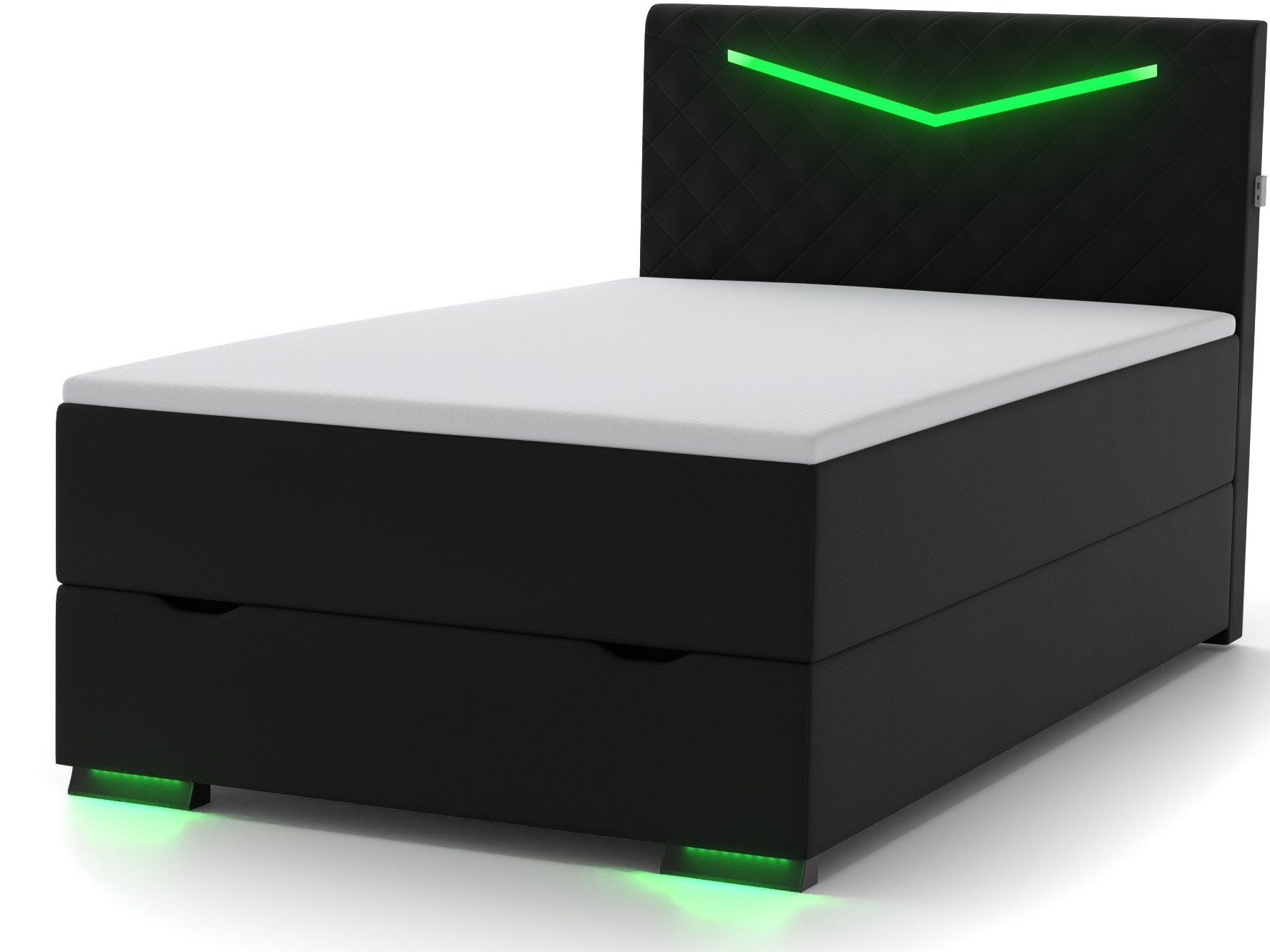 LED-Beleuchtung, Bettkasten, schwarz und wonello Dacota, Gamingbett USB-Anschluss Topper Boxspringbett mit