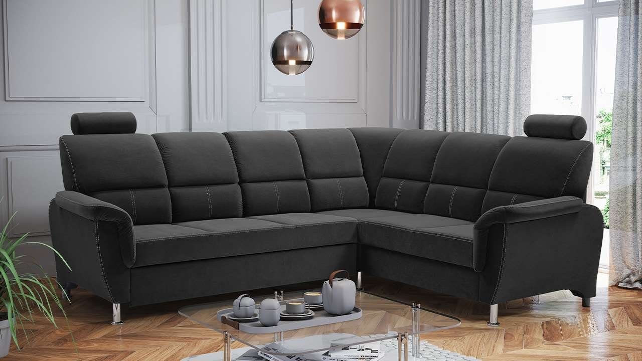 MKS MÖBEL Ecksofa ANIDA, mit Schlaffunktion und Bettkasten, zum Wohnzimmer Schwarz Velva