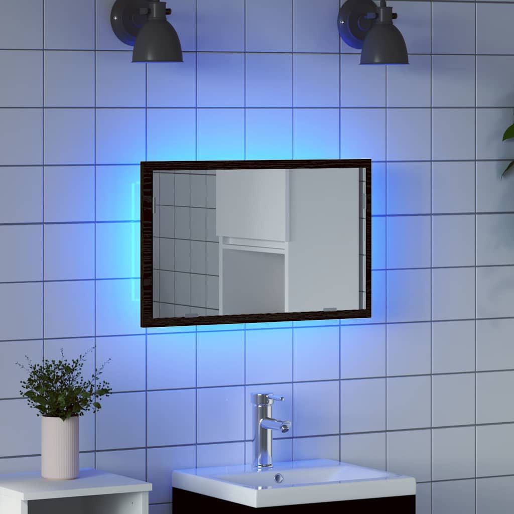 vidaXL Badspiegel, Badspiegel mit LED-Leuchten Schwarz Eichen-Optik 60x8,5x37 cm