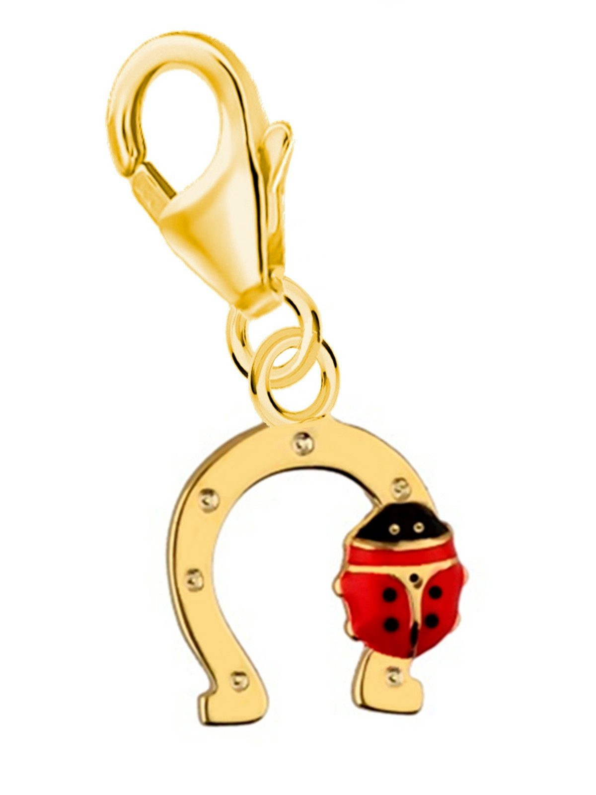 Charm-Einhänger Charm Anhänger Gold Hufeisen Marienkäfer 18K vergoldet Karabiner