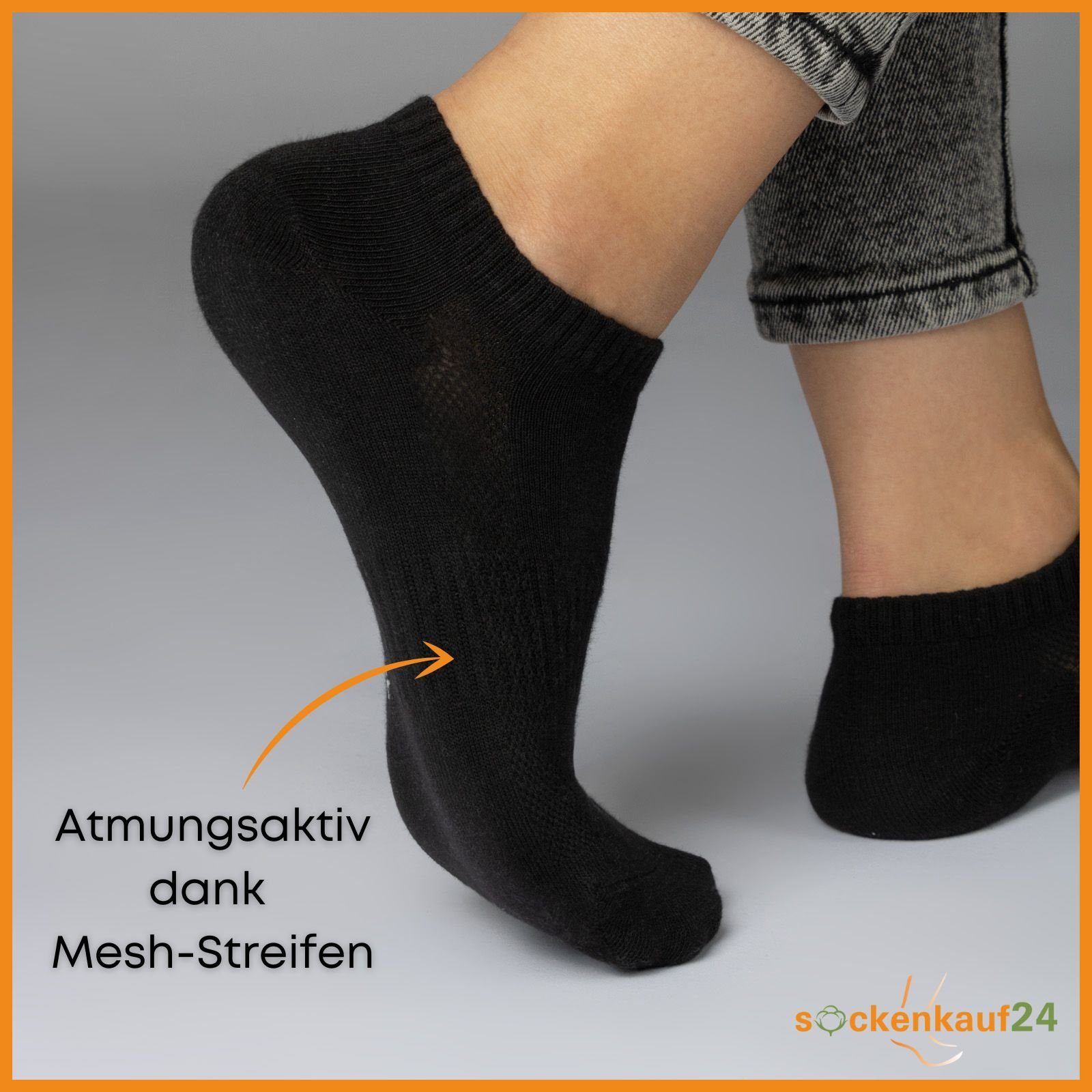 sockenkauf24 Sneakersocken 10 Paar Damen & Herren "Premium Sneaker Socken" Atmungsaktiv (5xSchwarz 5xGrau, 43-46) mit Mesh-Streifen ohne drückende Naht Baumwoll – Bild 3 von 5
