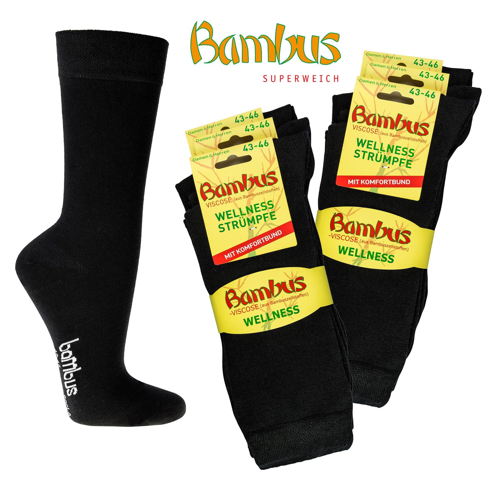 Socks 4 Fun Langsocken »2170« (Packung, 6-Paar, 6 Paar) unifarbene Wellness- Socken, Herren oder Damen Socken, mit Komfortbund