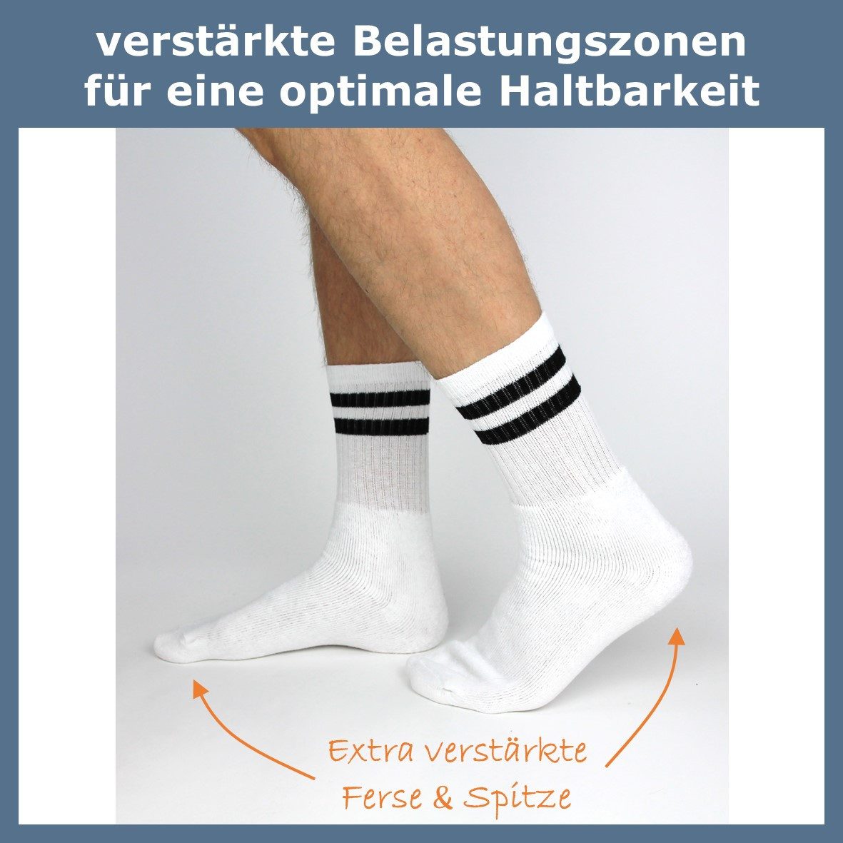 GAWILO Tennissocken für Herren im Retro-Style in weiß & schwarz für Freizeit & Sport (8 Paar) ausgestattet mit Frotteesohle für angenehme Polsterung