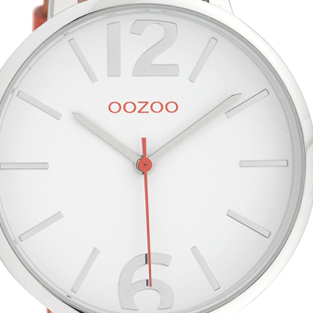 43mm) (ca. rund, schwarz, OOZOO Armbanduhr Quarzuhr groß Damenuhr rot Lederarmband, Fashion-Style Damen Oozoo