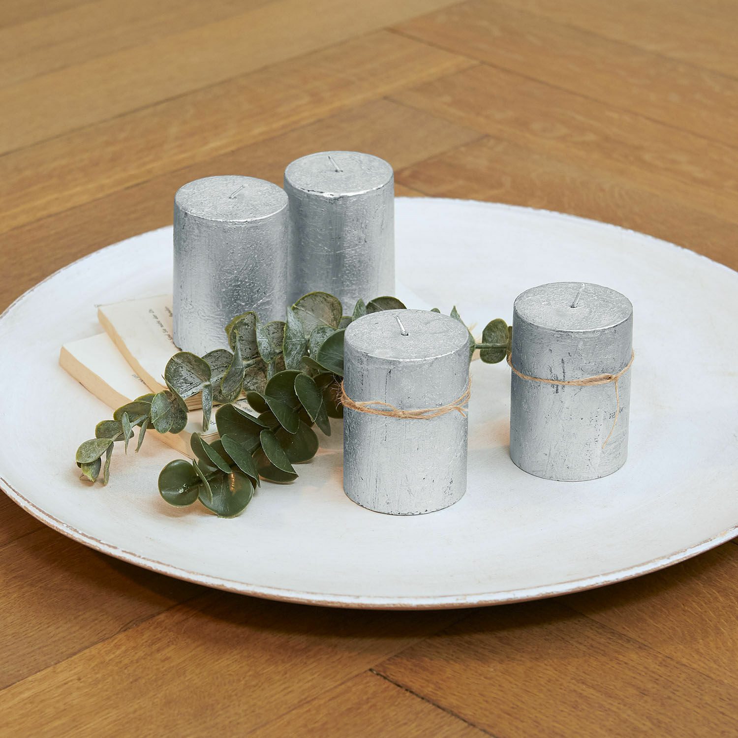 Mirabeau Stumpenkerze Kerze 4er Set Virrans silber (4er Set, 4er Set), none