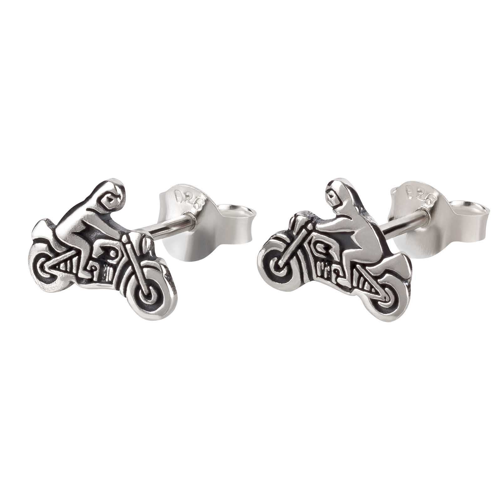 Paar Ohrstecker Ohrringe Motorradfahrer Moped 925 Silber Damen Herren
