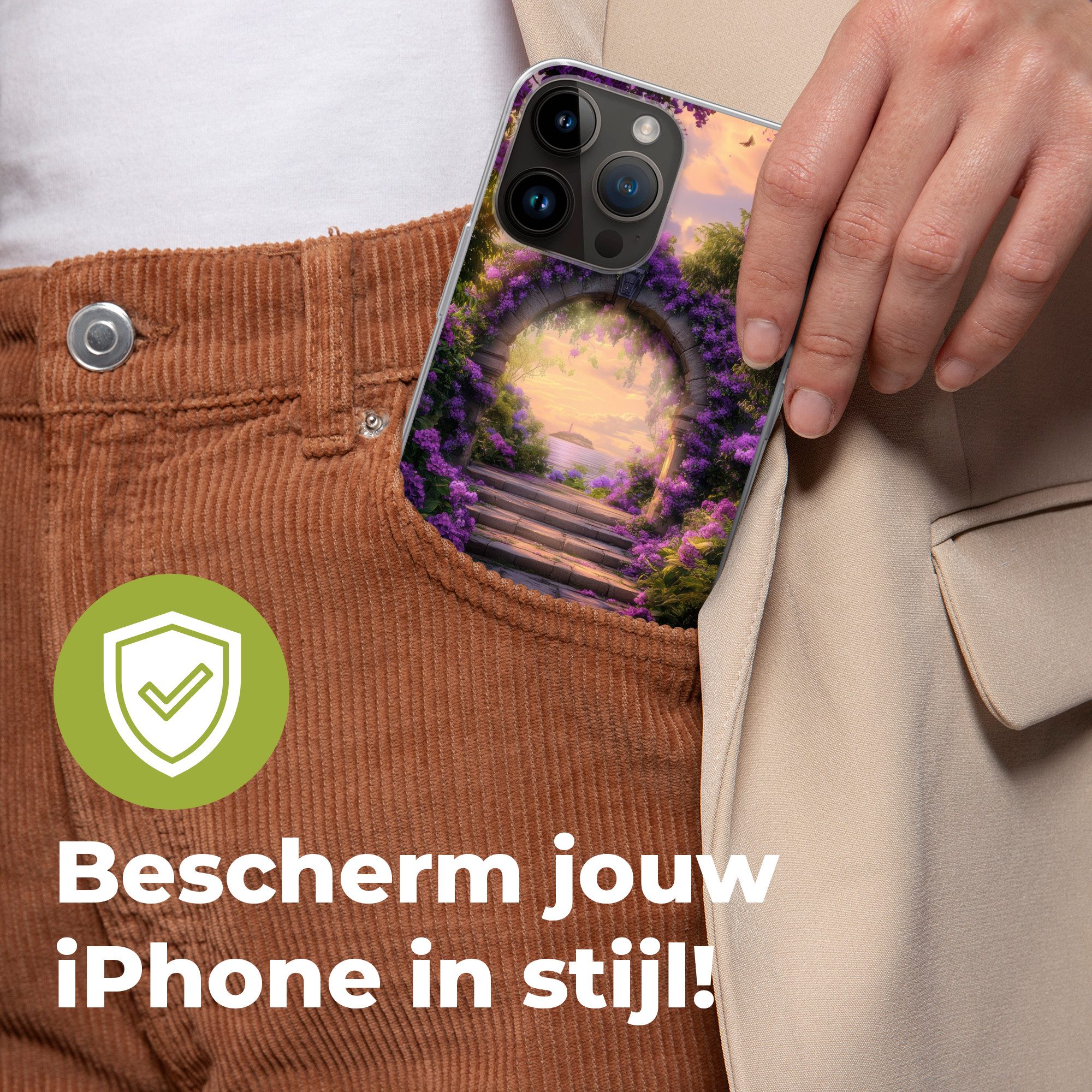 MuchoWow Handyhülle für Apple iPhone 14 Pro Max Tor - Lila - Blumen, Smartphone-Bumper, Print, Handy Schutzhülle Dünn