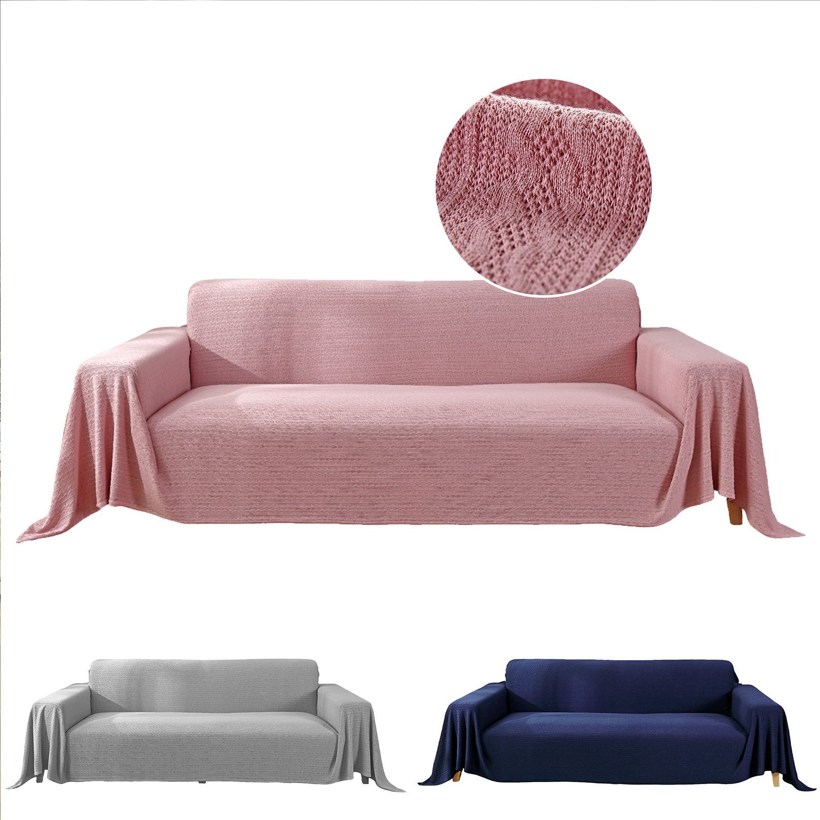 Sunicol Sofahusse Sofaüberwurf, Sofabezug, Sofaüberwurf, Gestrickte Decke für 1-3 Sitzer, Universal Couchbezug, für Wohnzimmer Protector