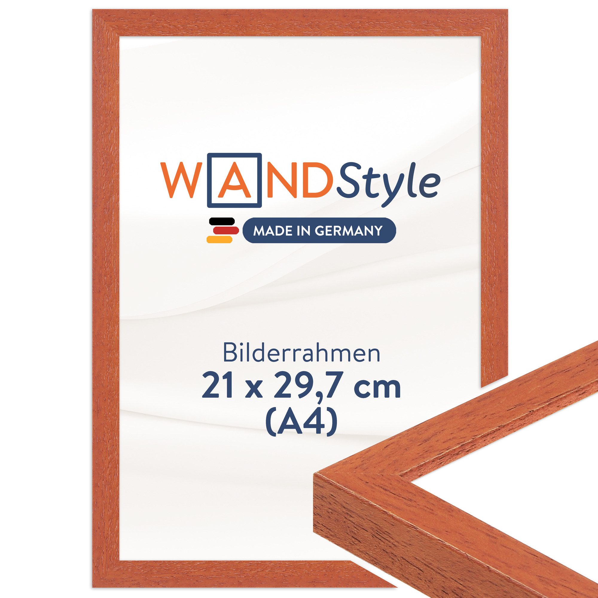 WANDStyle Bilderrahmen H950, Kirschbaum Bilderrahmen A4, Moderner Fotorahmen Kirschbaum 21x30
