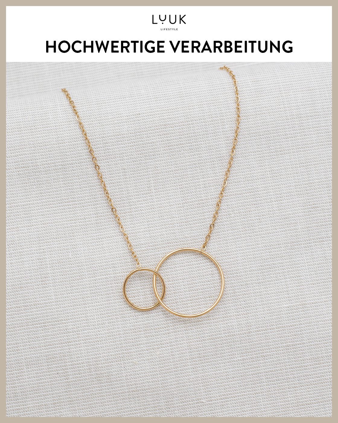 LUUK LIFESTYLE Kette mit Anhänger Verschlungene Kreise, geschmackvolle Geschenkidee mit HAPPINESS Spruchkarte – Bild 4 von 5