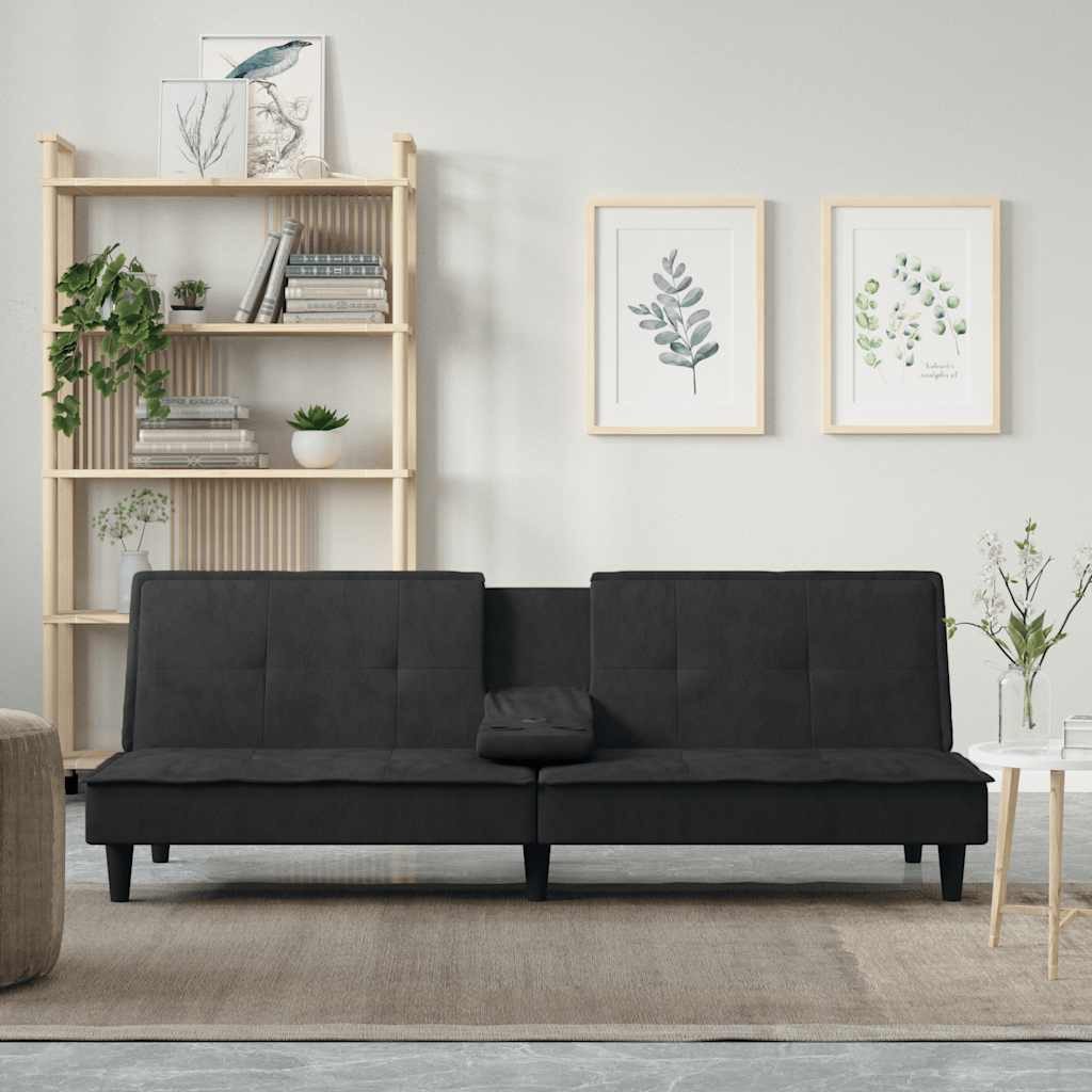 vidaXL Sofa Schlafsofa mit Getränkehaltern Schwarz Samt, 1 Teile