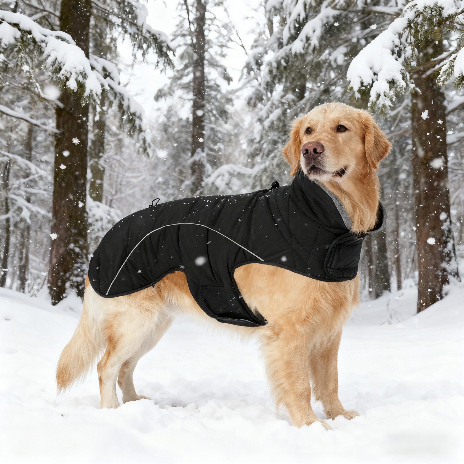 OKWISH Hundemantel Hundejacke mit Metall-D-Ring und reflektierende Streifen, mit integriertem Geschirr verstellbarem Kordelzug